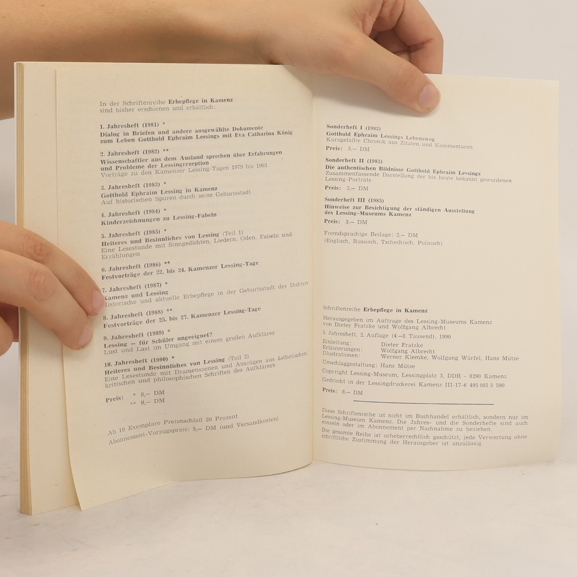 Erbepflege in Kamenz: Schriftenreihe des Lessing-Museums. Jahreshefte - 5: Heiteres und Besinnliches von Lessing: Eine Lesestunde mit Sinngedichten, Liedern, Oden, Fabeln und Erzählungen