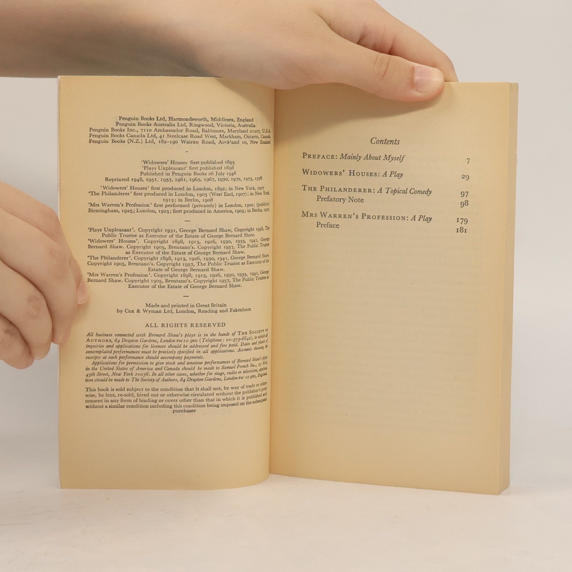 George Bernard Shaw Plays Unpleasant