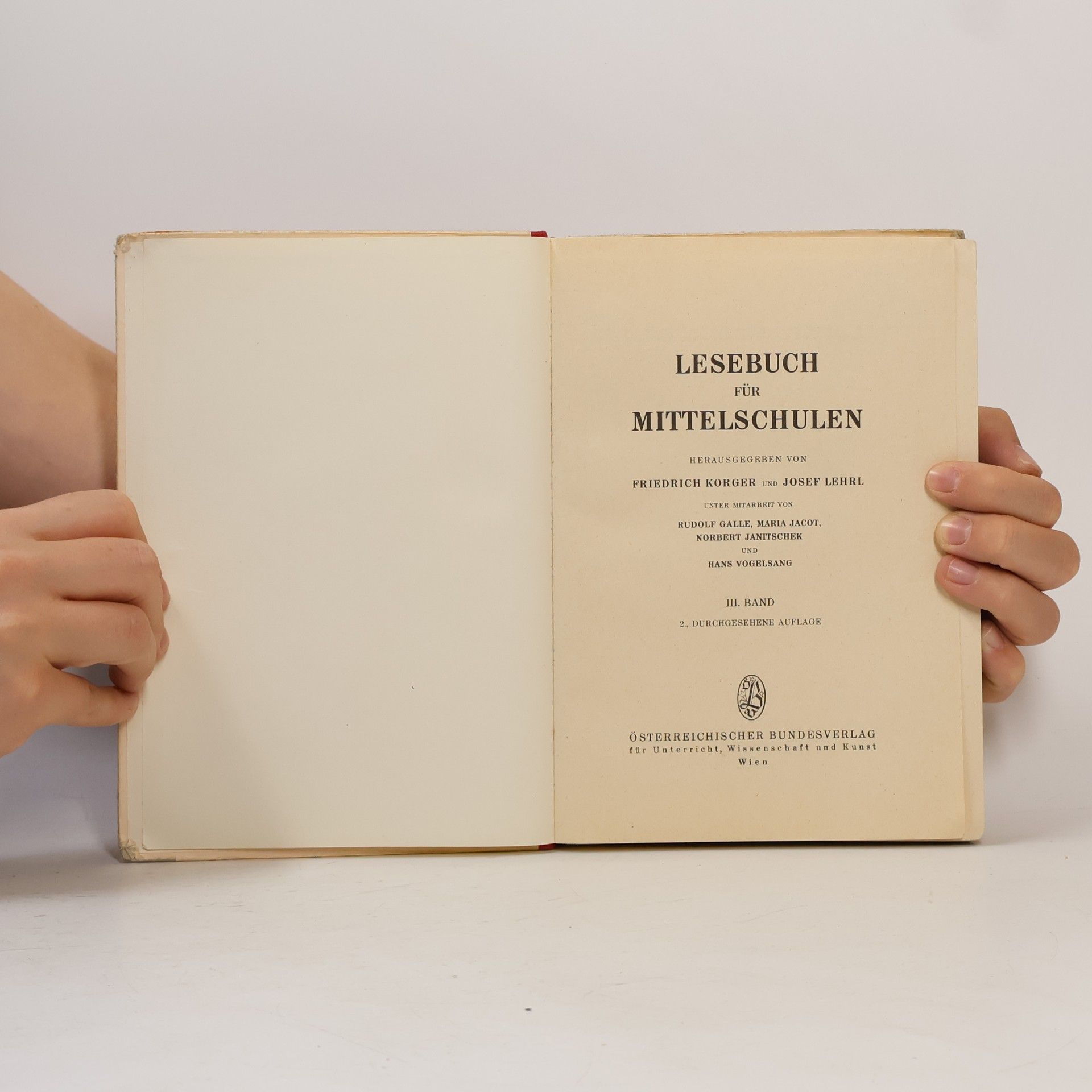 Josef Lehrl Lesebuch für Mittelschulen. Dritter Band.