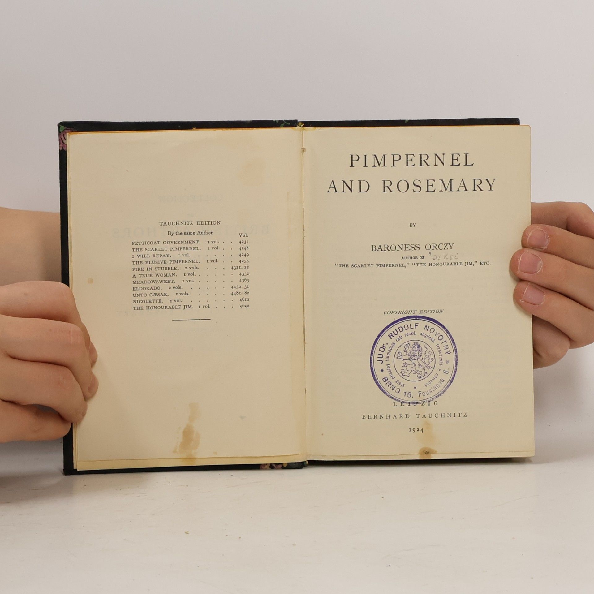 Baroness Emma Orczy Pimpernel and Rosemary