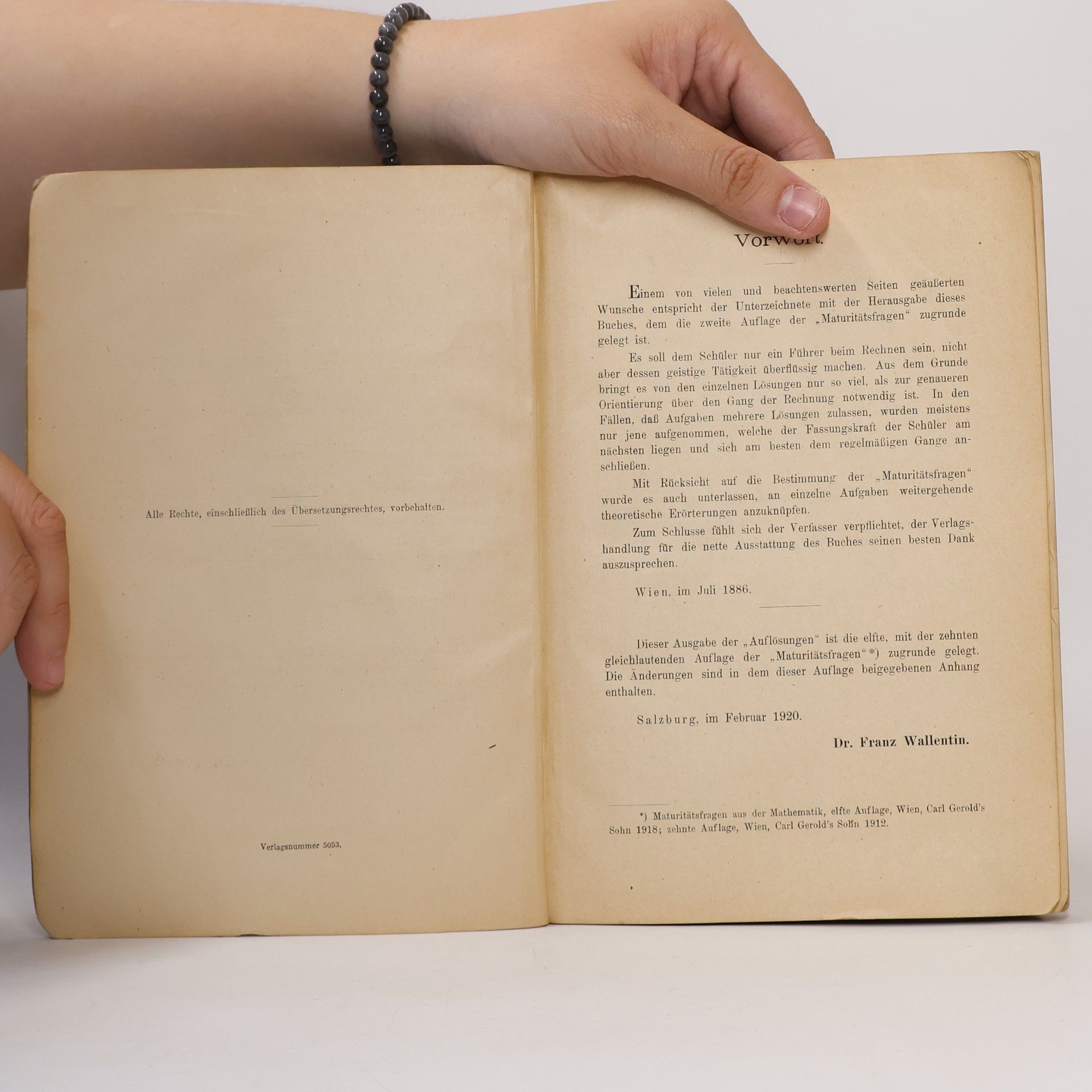 Franz Wallentin Auflösungen zu den Maturitätsfragen aus der Mathematik