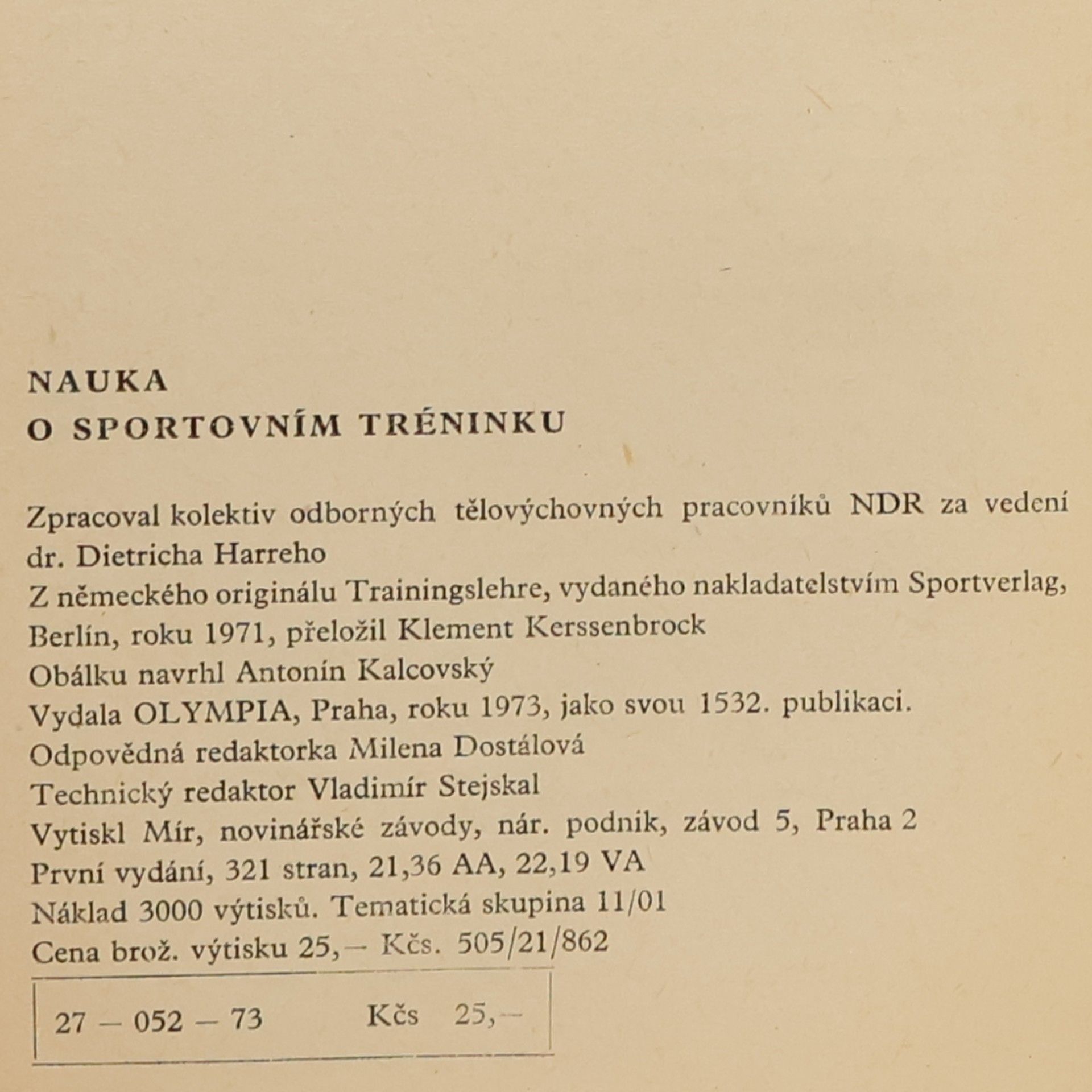 Dietrich Harre Nauka o sportovním tréninku