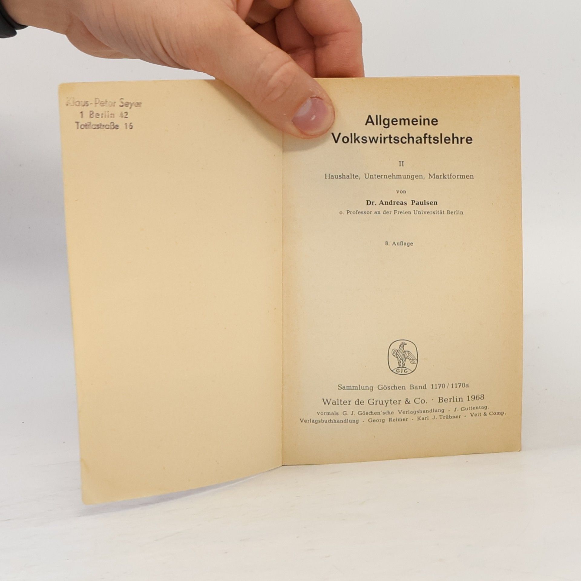 Andreas Paulsen Allgemeine Volkswirtschaftslehre II.