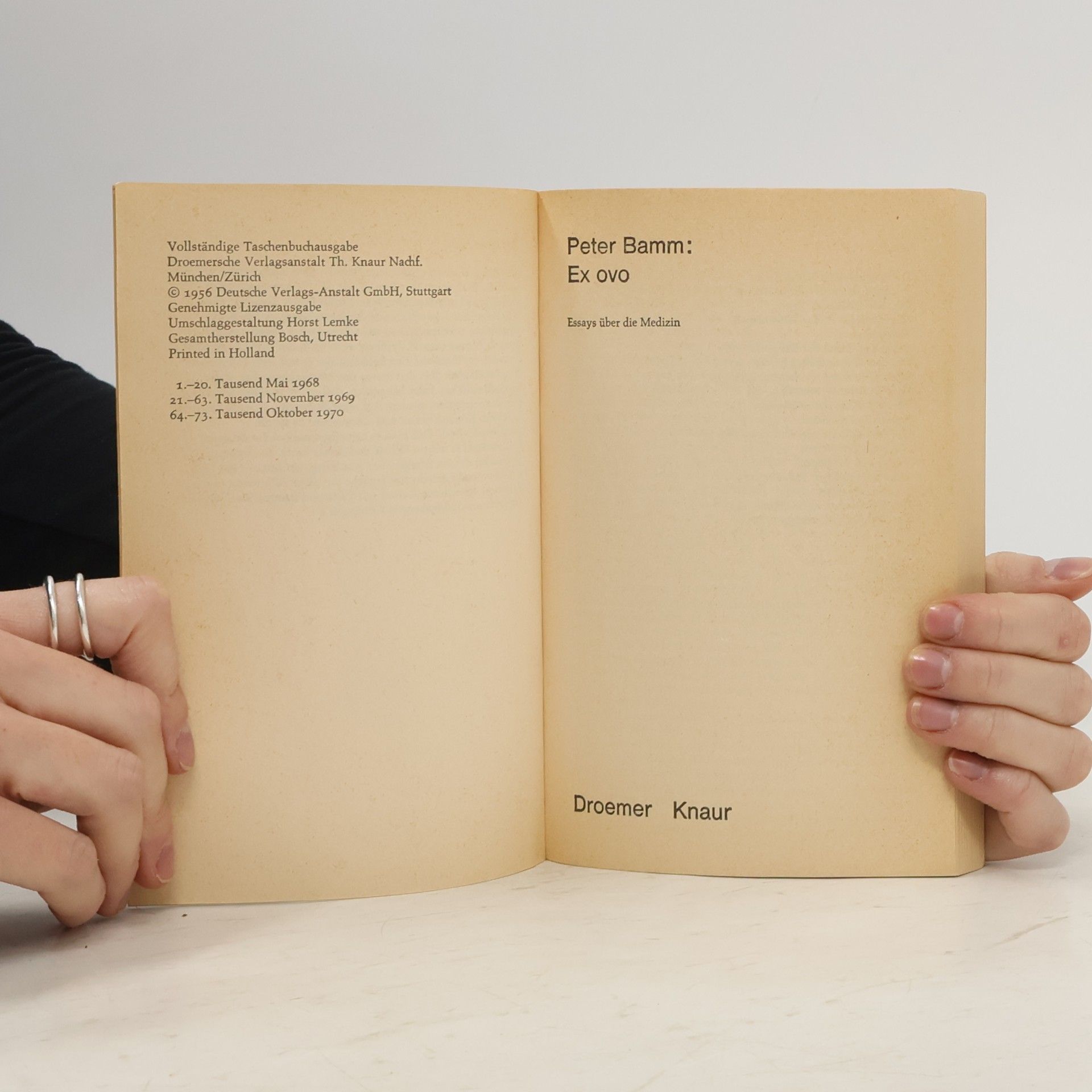 Peter Bamm Ex ovo. Essays über die Medizin