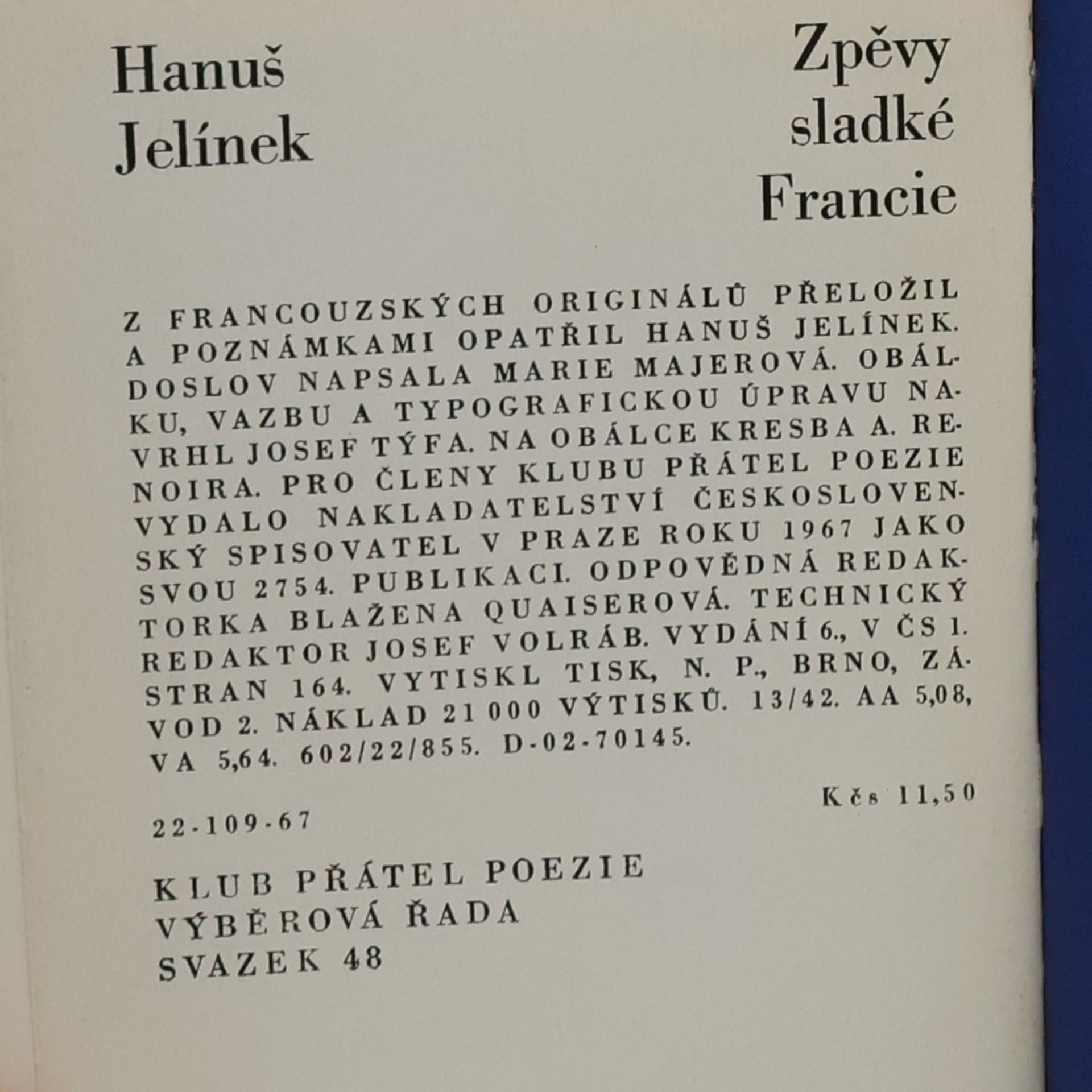 Hanuš Jelínek Zpěvy sladké Francie