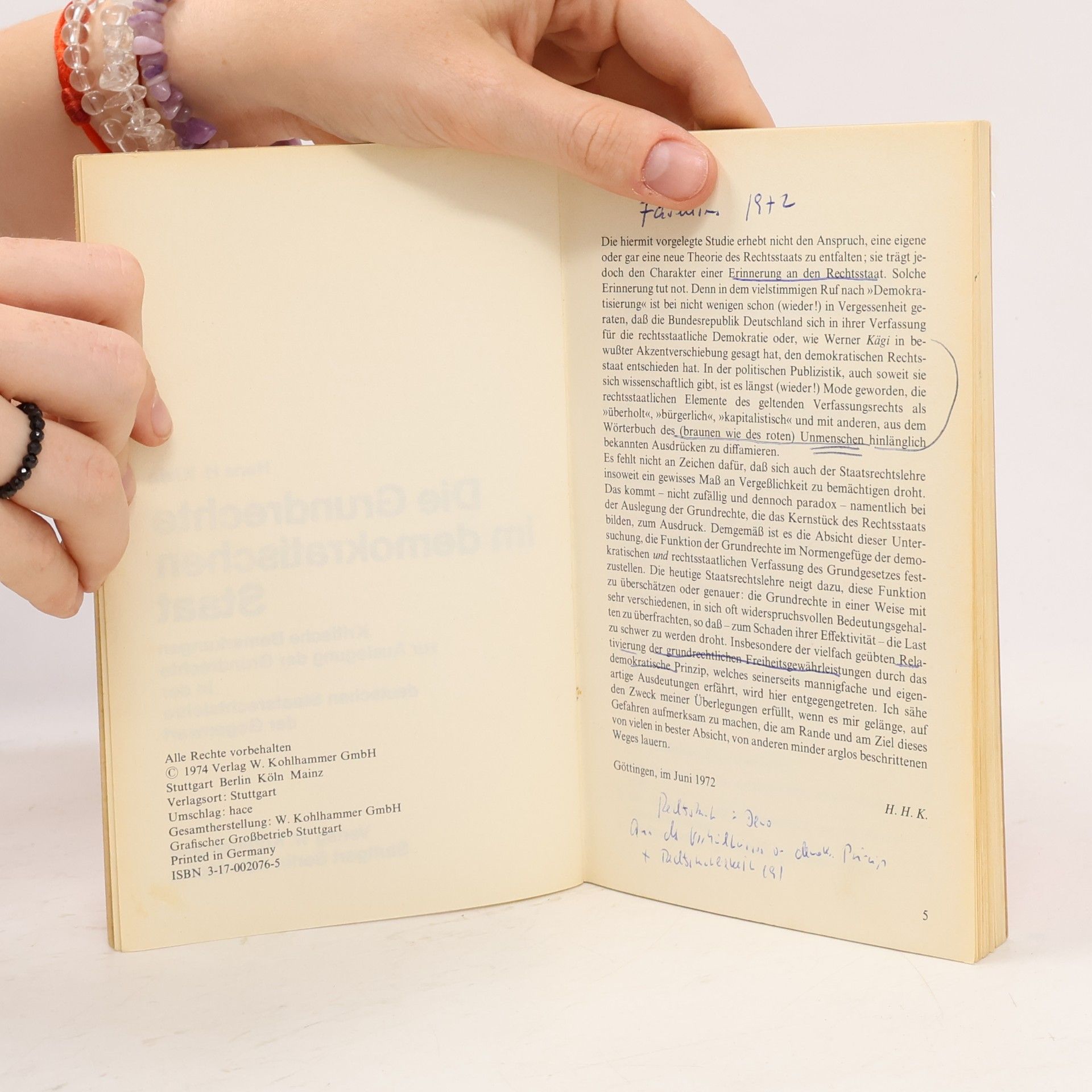 Hans Hugo Klein Urban-Taschenbücher - 208: Die Grundrechte im demokratischen Staat