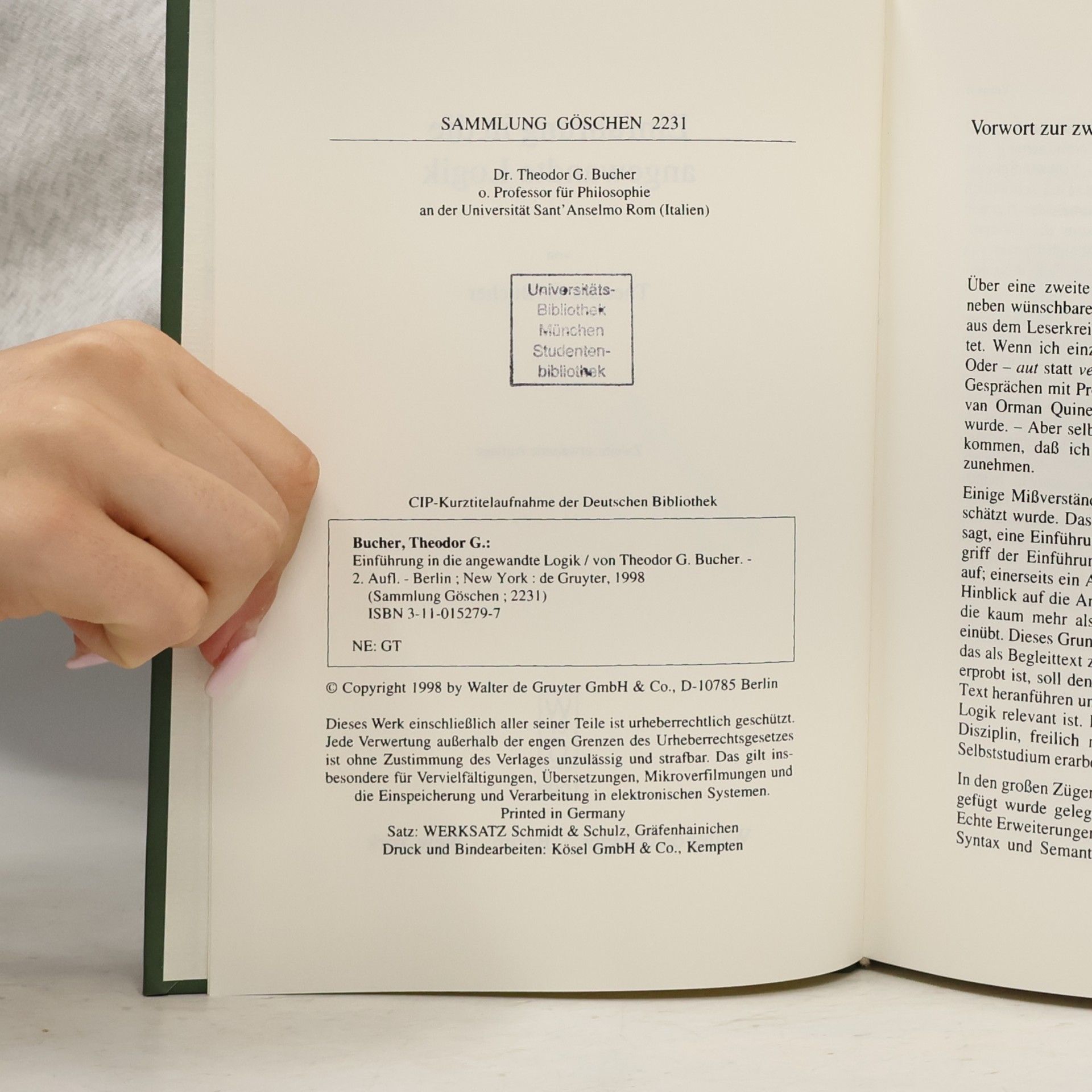 Theodor G. Bucher Sammlung Göschen - 2231: Einführung in die angewandte Logik - 2. Auflage