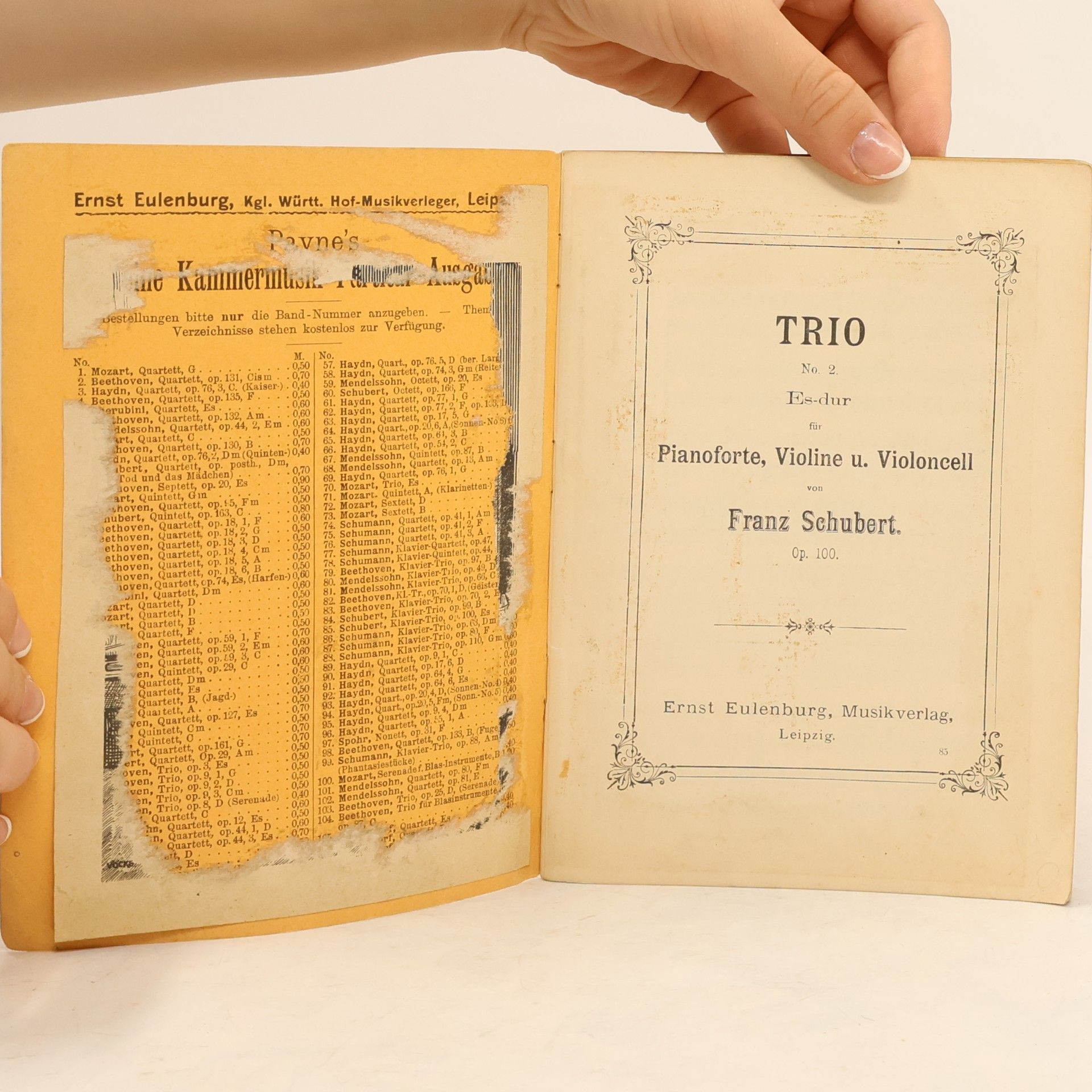 Franz Schubert Trio No. 2 Es- dur für Pianoforte, Violine und Violoncell