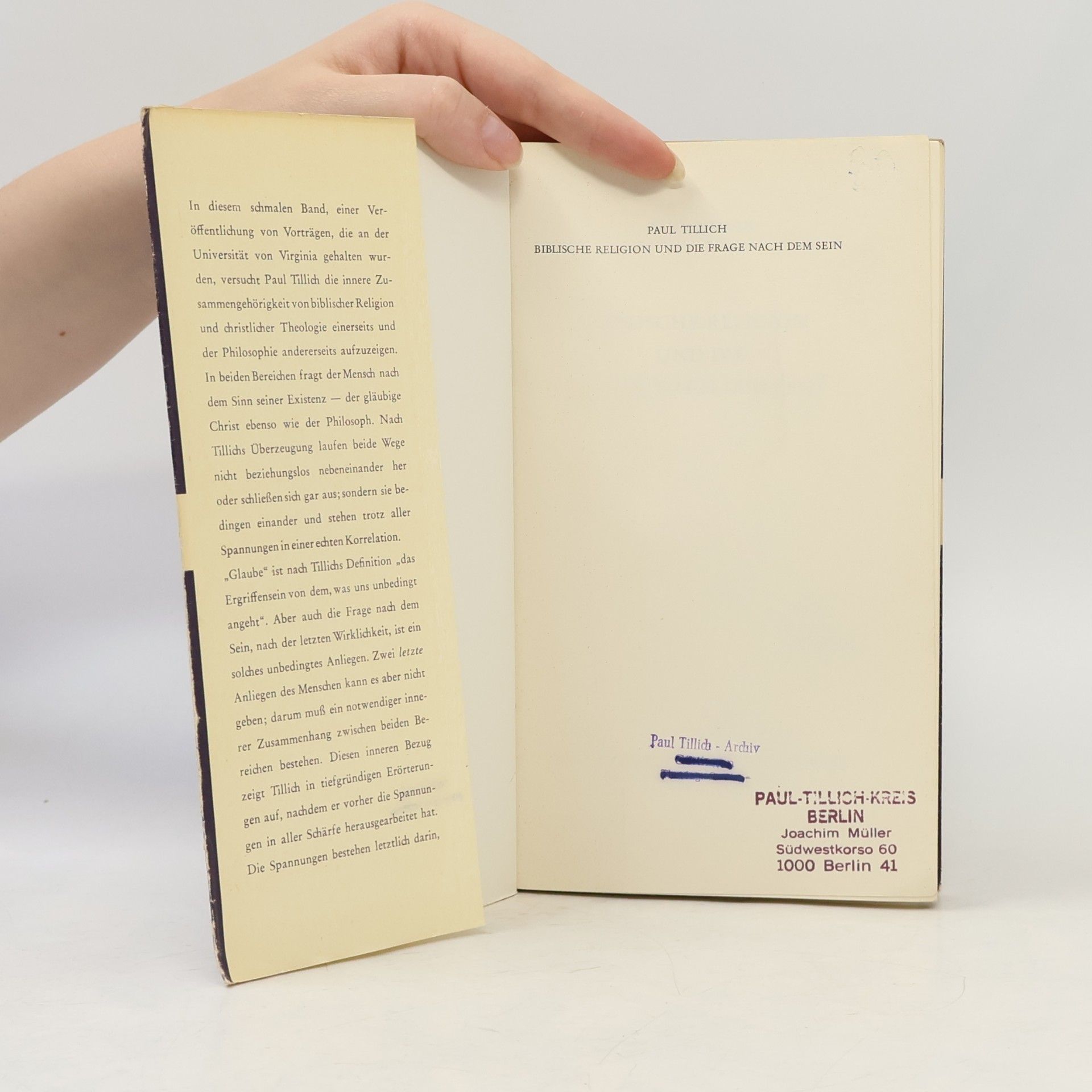 Paul Tillich Biblische Religion und die Frage nach dem Sein