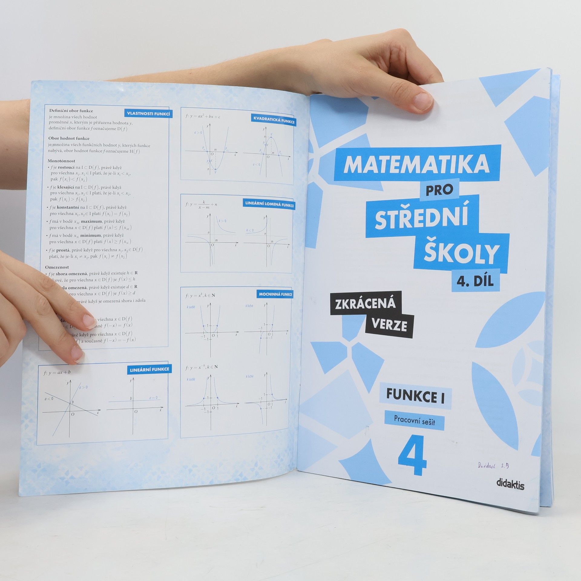 Milan Navrátil Matematika pro střední školy. 4. díl, Funkce I. Pracovní sešit
