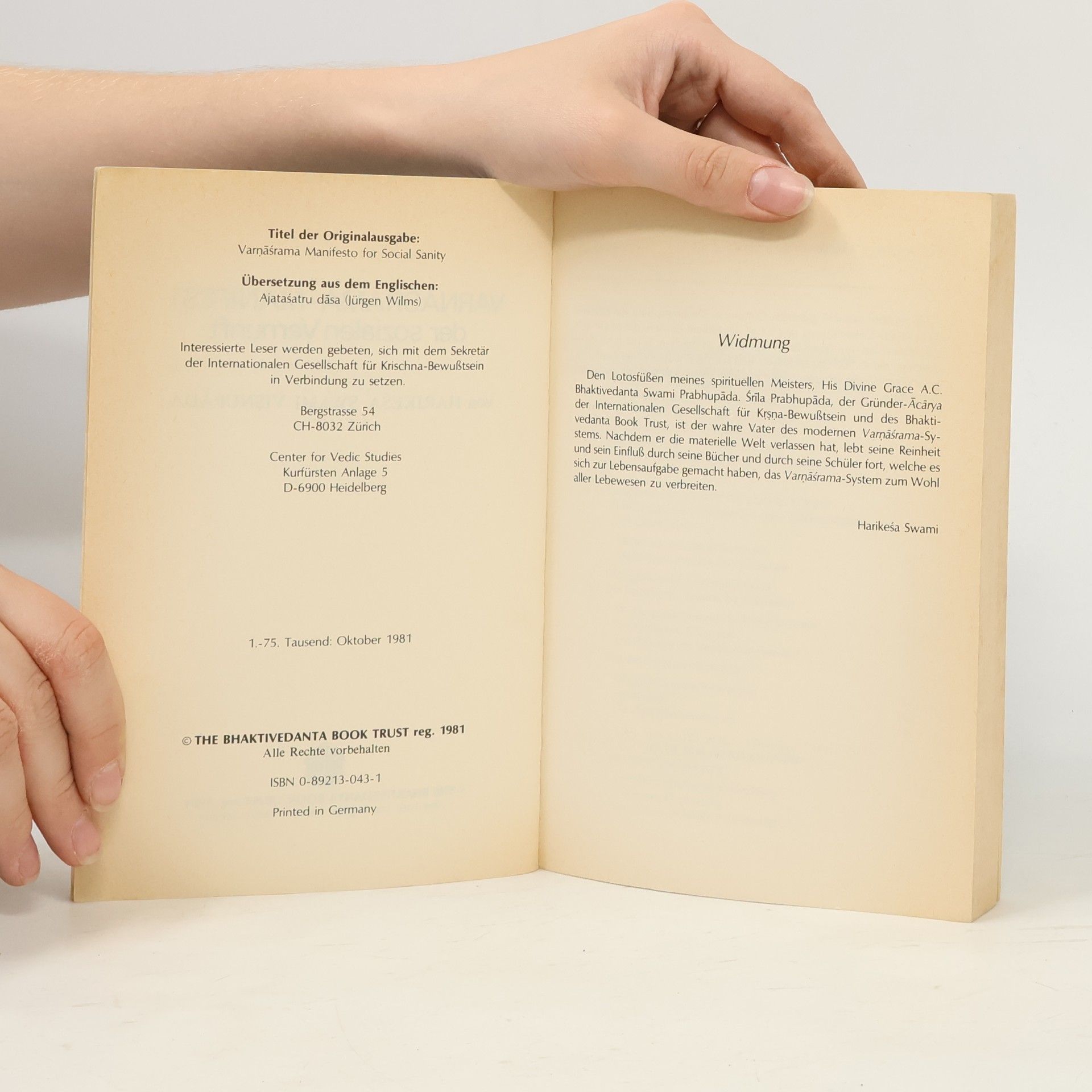 Harikeśa Varṇāśrama Manifest der sozialen Vernunft