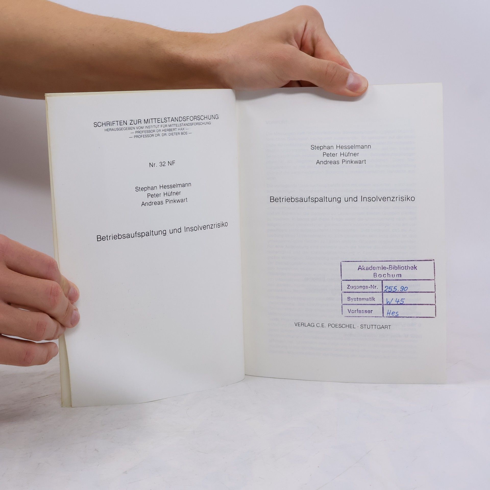 Stephan Hesselmann Schriften zur Mittelstandsforschung - 32 NF: Betriebsaufspaltung und Insolvenzrisiko