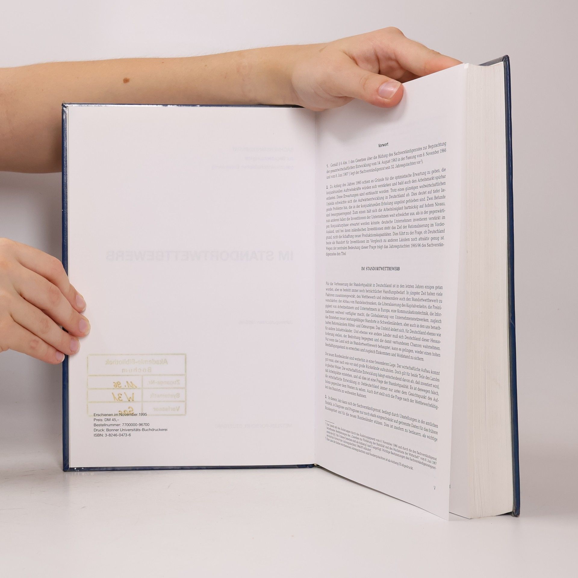 Sachverständigenrat zur Begutachtung der gesamtwirtschaftlichen Entwicklung Im Standortwettbewerb. Jahresgutachten 1995/96