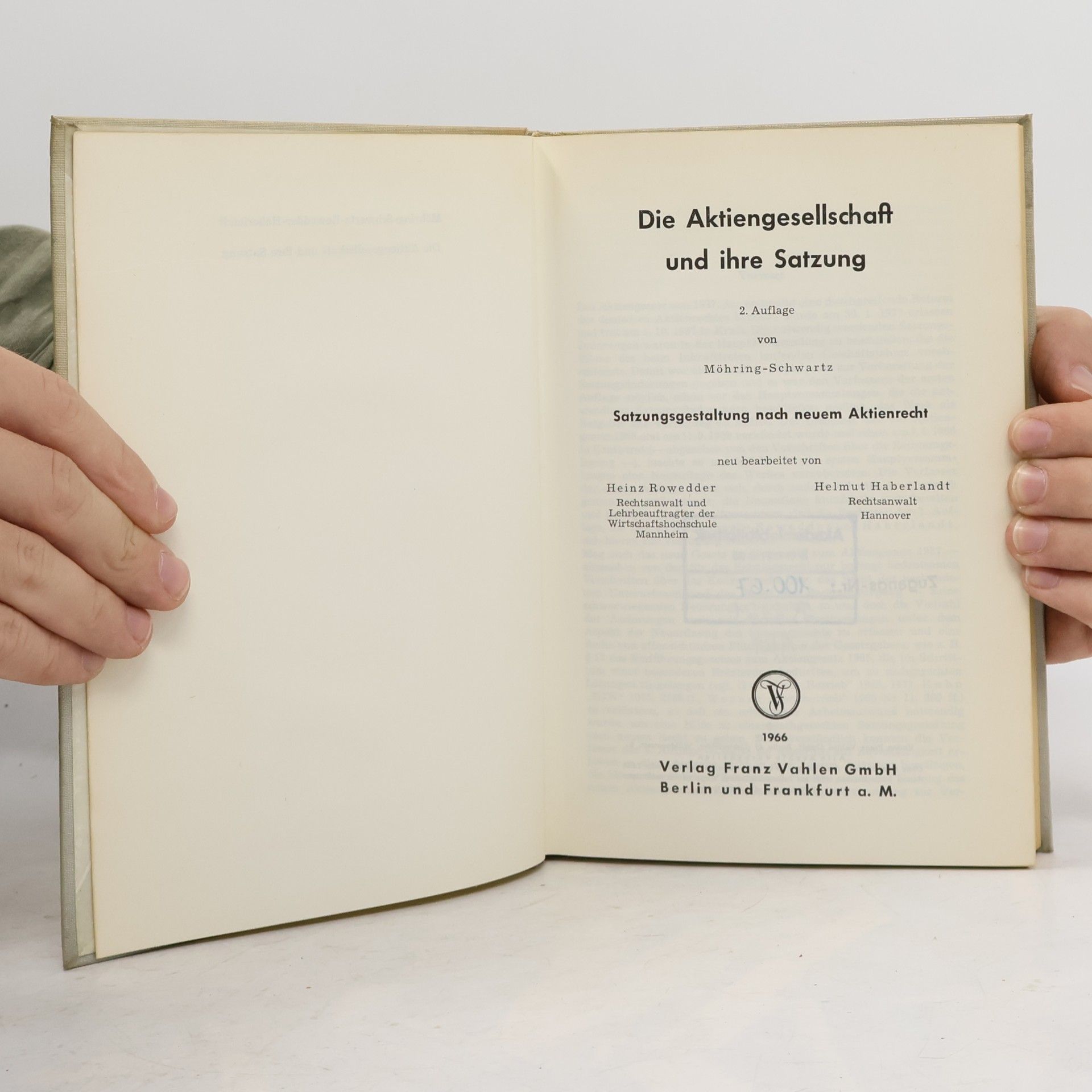 Philipp Möhring Die Aktiengesellschaft und ihre Satzung