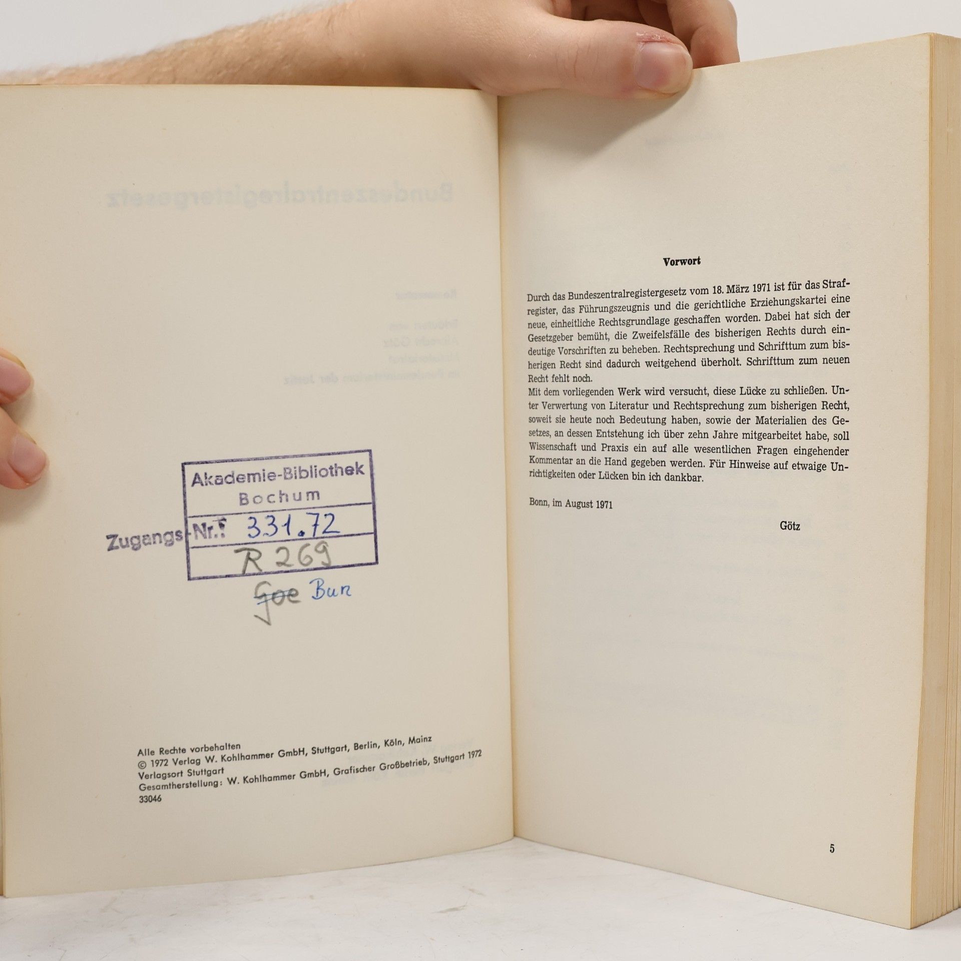 Albrecht Götz Bundeszentralregistergesetz