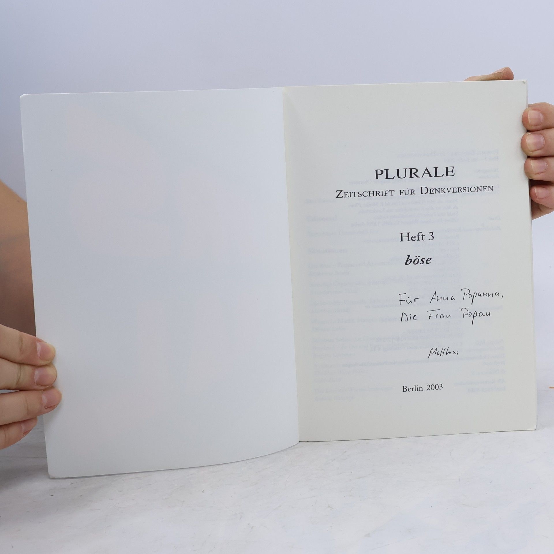 kolektiv Plurale. Zeitschrift für Denkversionen. Heft 3