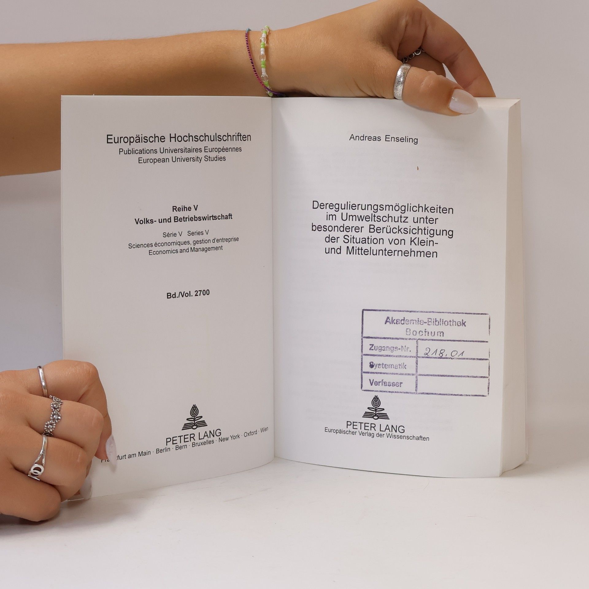 Andreas Enseling Europäische Hochschulschriften - V/2700: Deregulierungsmöglichkeiten im Umweltschutz unter besonderer Berücksichtigung der Situation von Klein- und Mittelunternehmen - Dissertationsschrift ... / Série 5