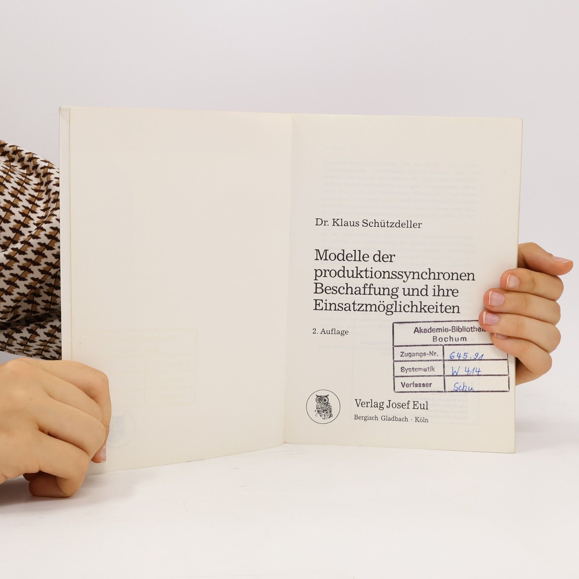 Klaus Schützdeller Modelle der produktionssynchronen Beschaffung und ihre Einsatzmöglichkeiten