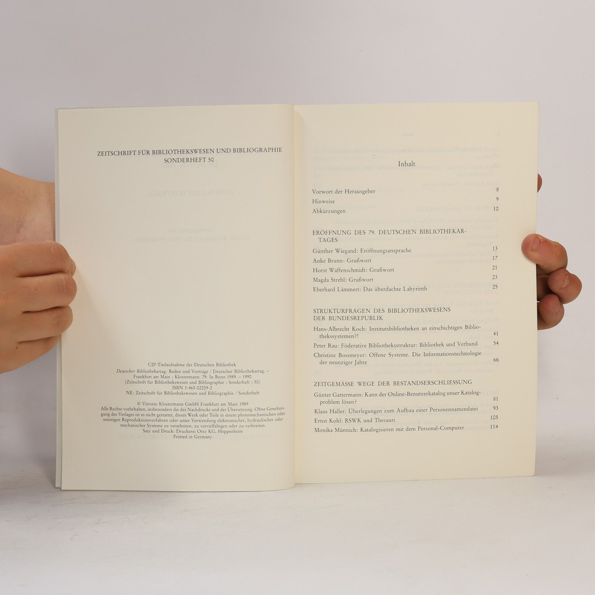 Gunther Wiegand Zeitschrift für Bibliothekswesen und Bibliographie - 50: 79. Deutscher Bibliothekartag in Bonn 1989
