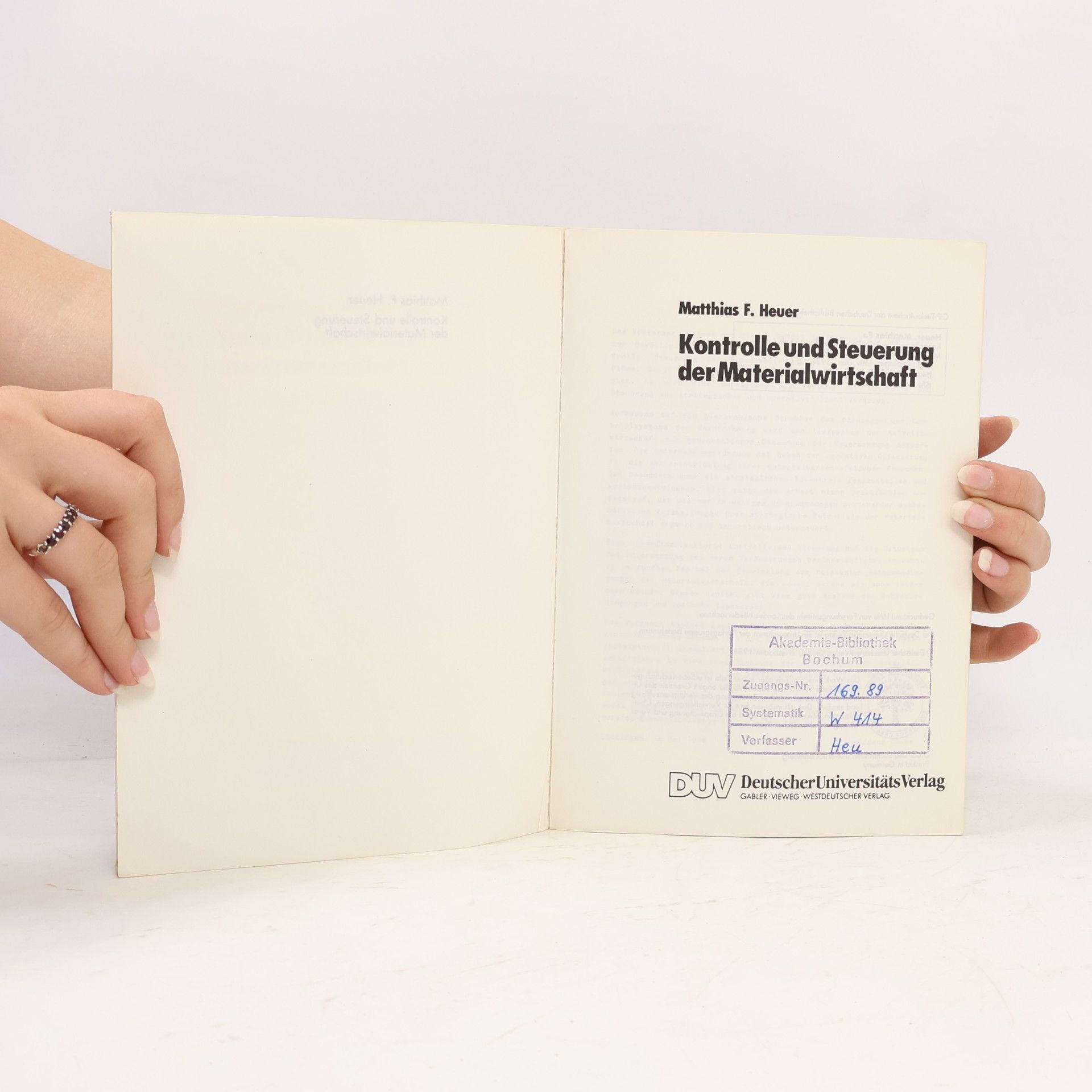 Matthias F. Heuer Kontrolle und Steuerung der Materialwirtschaft