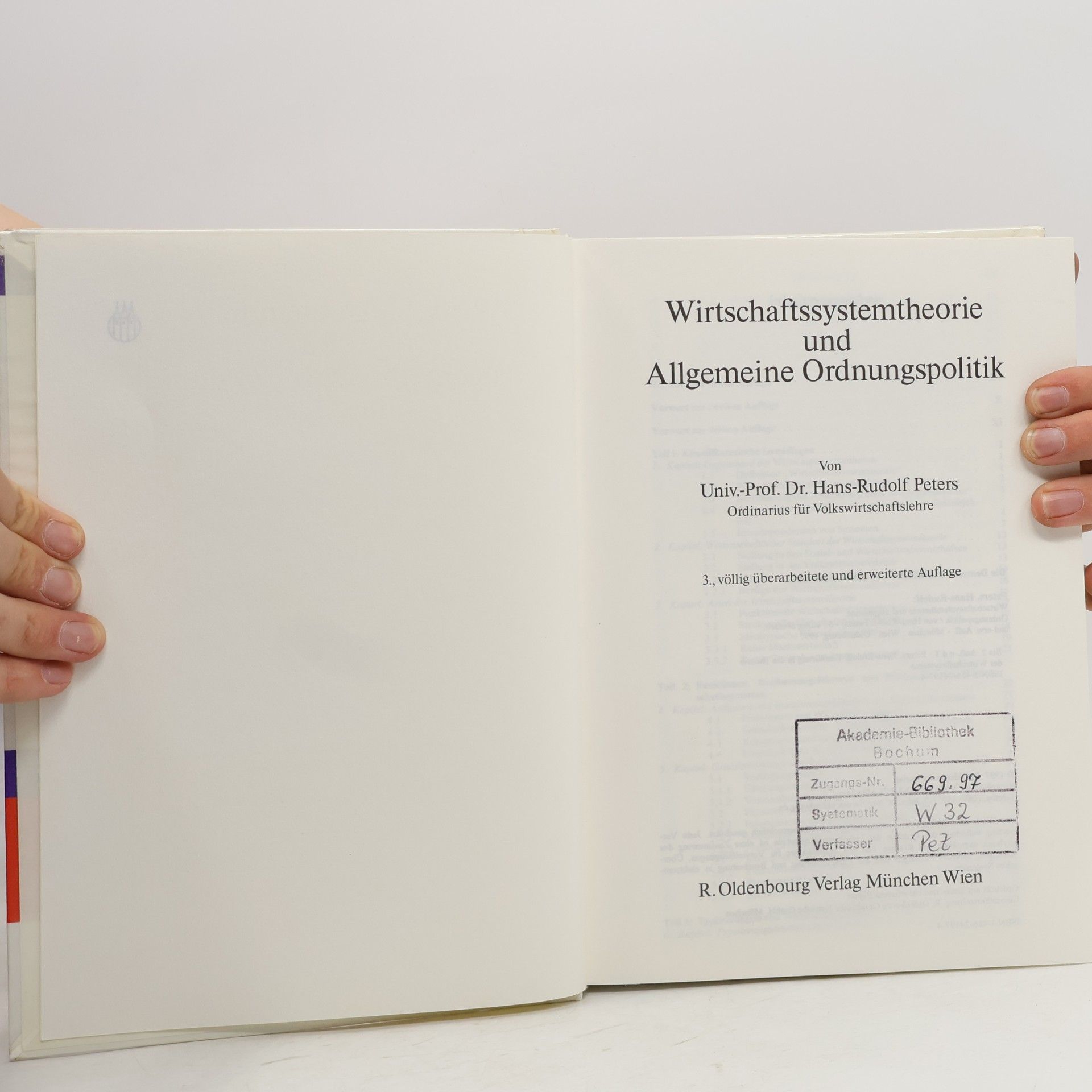 Hans Rudolf Peters Wirtschaftssystemtheorie und allgemeine Ordnungspolitik