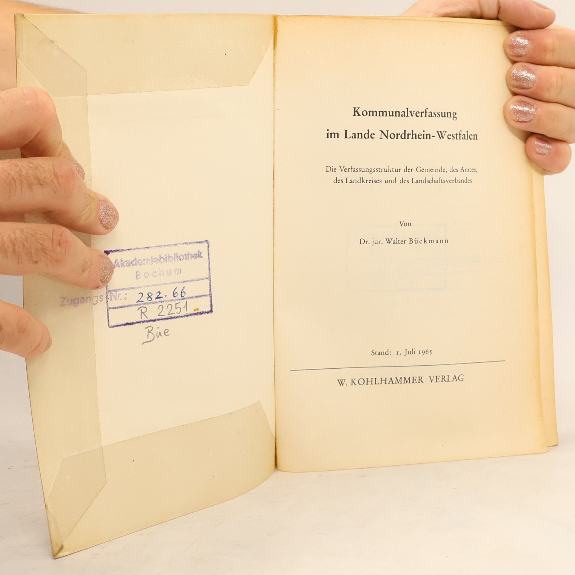 Walter Bückmann Kommunalverfassung im lande Nordrhein-Westfalen