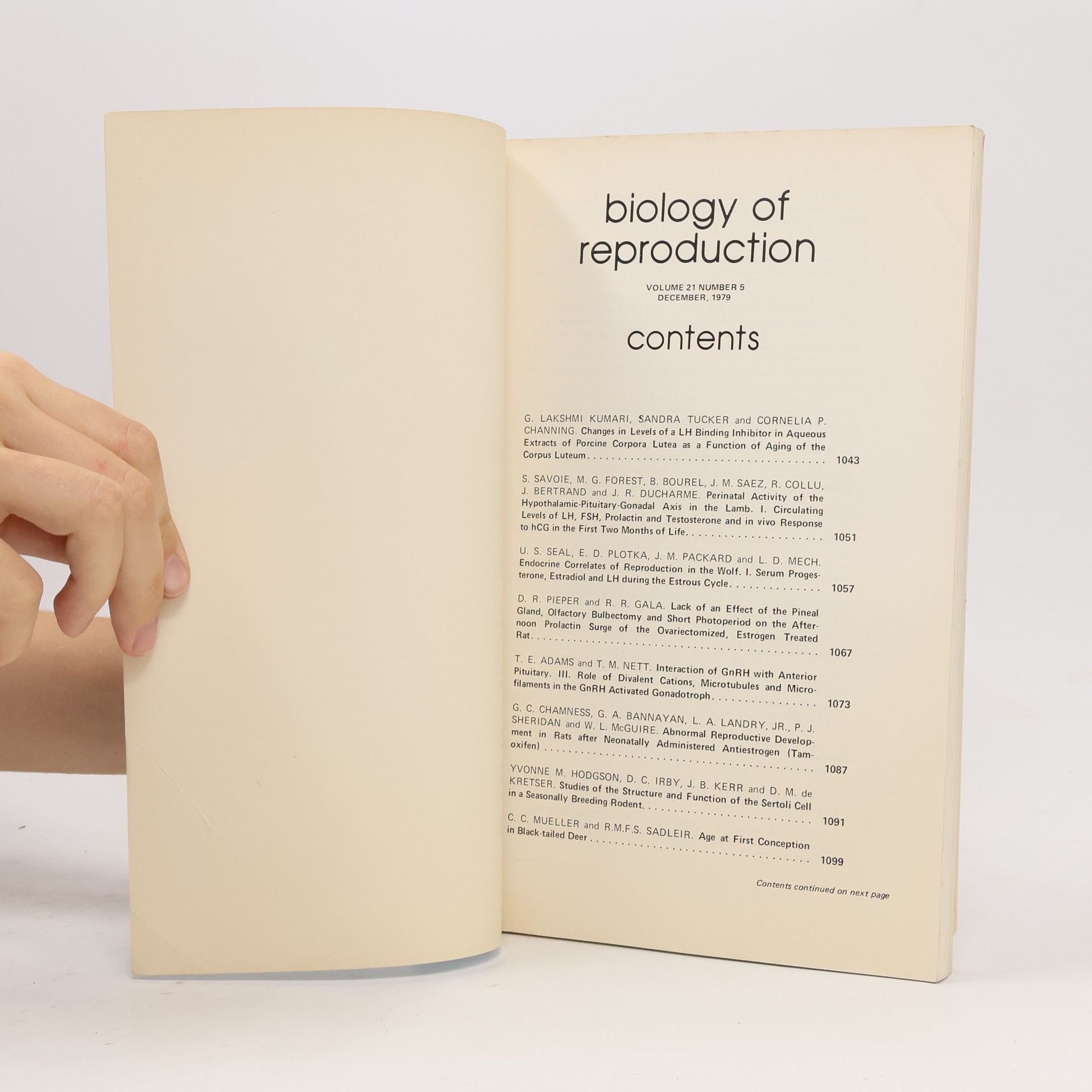 Autores varios Biology of Reproduction. Volume 21. Number 5