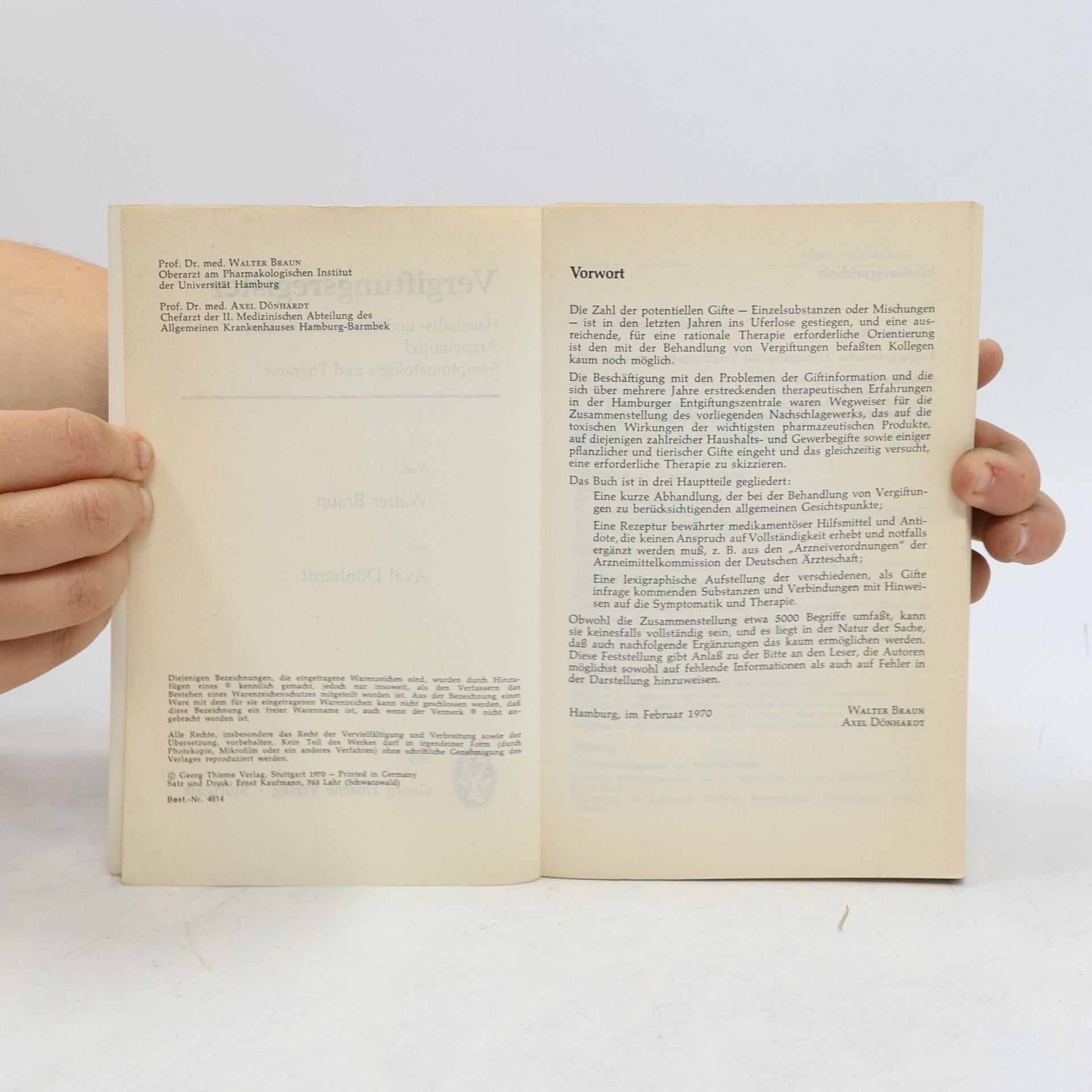 Walter Braun Vergiftungsregister. Haushalts- und Laborchemikalien, Arzneimittel