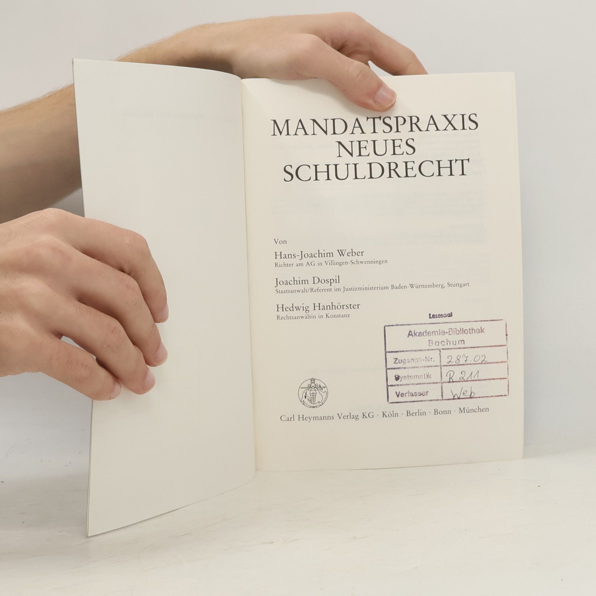 Hans Joachim Weber Mandatspraxis neues Schuldrecht