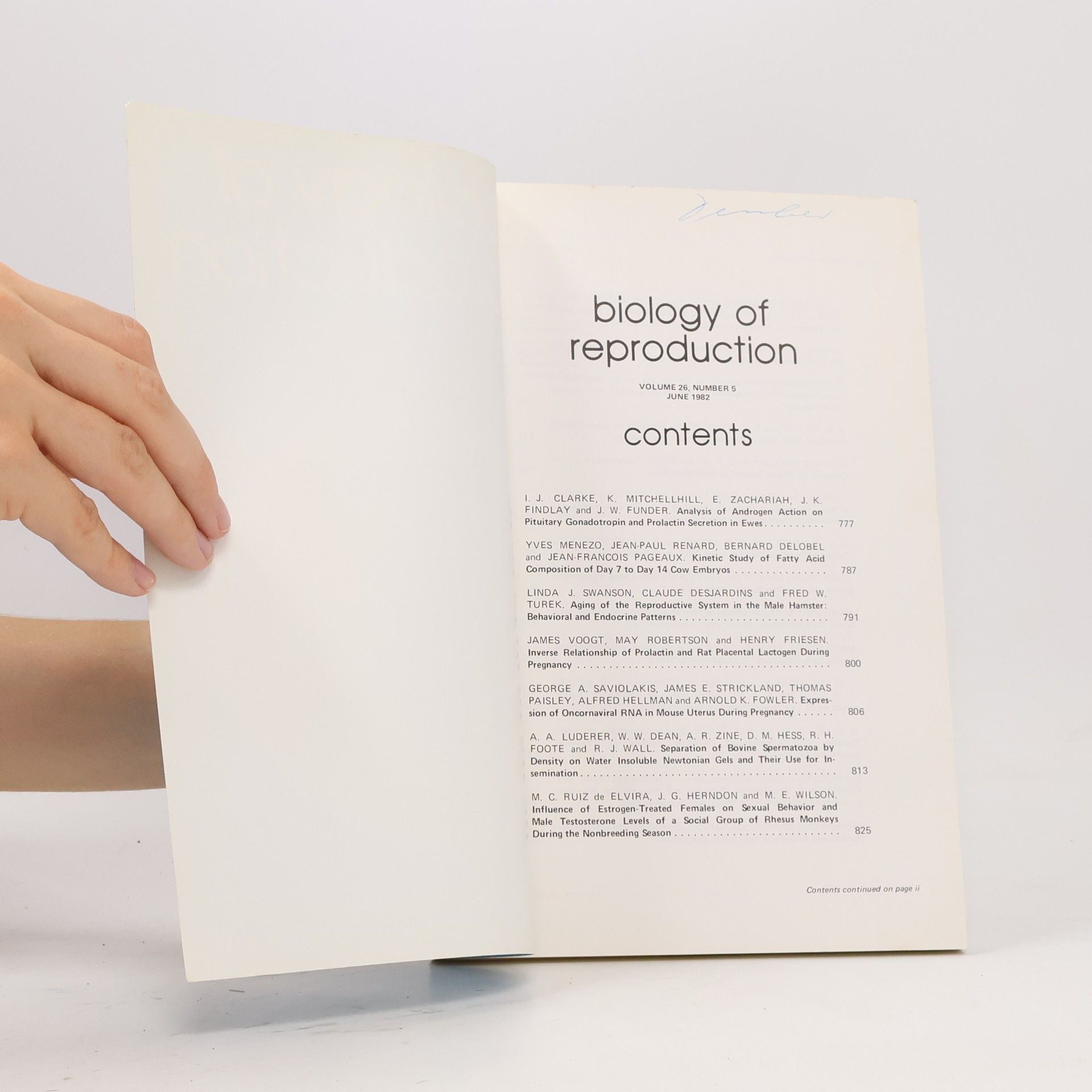 Autores varios Biology of Reproduction 6/1982. Volume 26. Number 5
