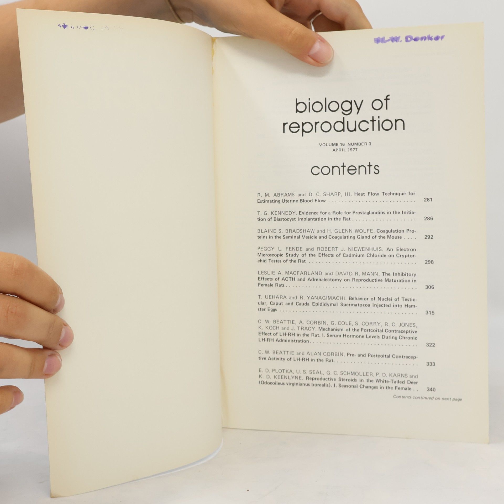 Autores varios Biology of Reproduction. Volume 16. Number 3