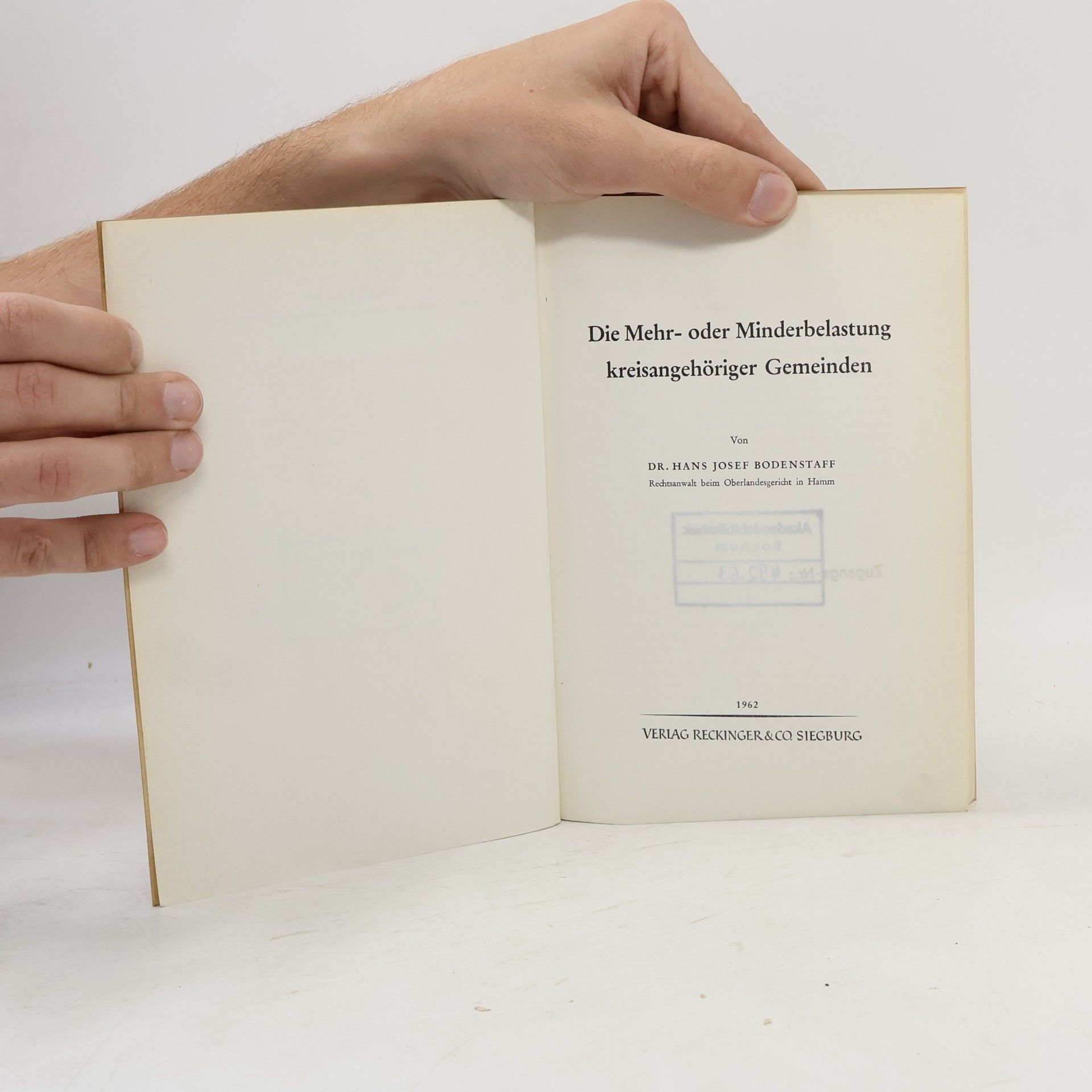 Hans Josef Bodenstaff Die Mehr- oder Minderbelastung kreisangehöriger Gemeinden