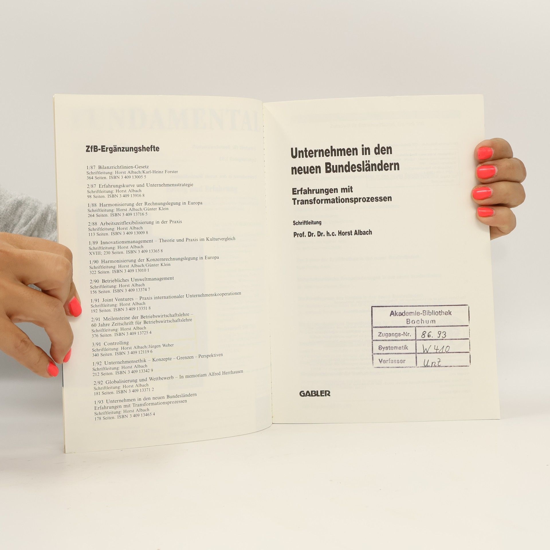 Horst Albach ZfB-Ergänzungsheft - 1/93: Unternehmen in den neuen Bundesländern