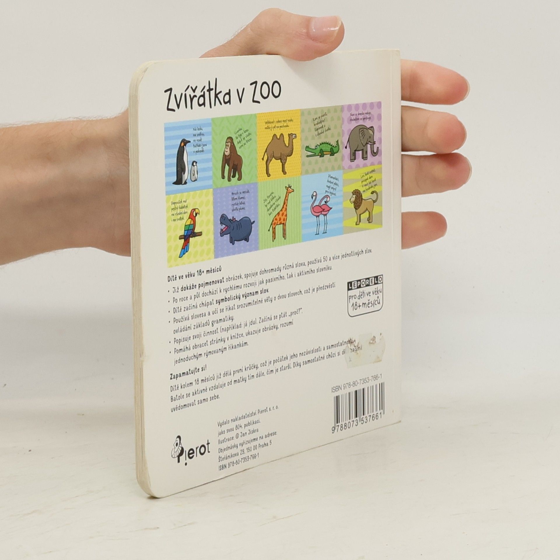 Jan Jiskra Zvířátka v zoo: leporelo pro děti ve věku 18+ měsíců