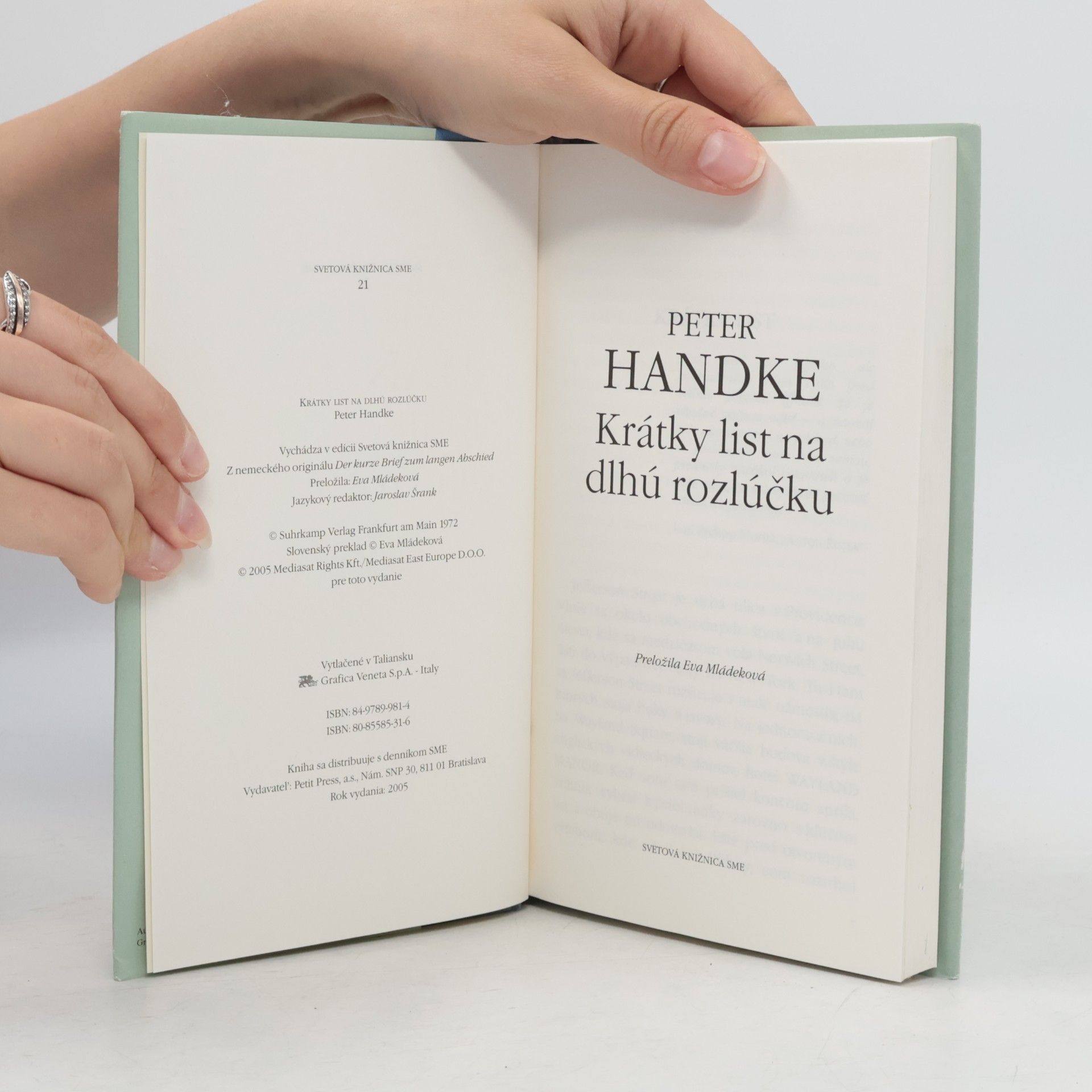 Peter Handke Krátky list na dlhú rozlúčku