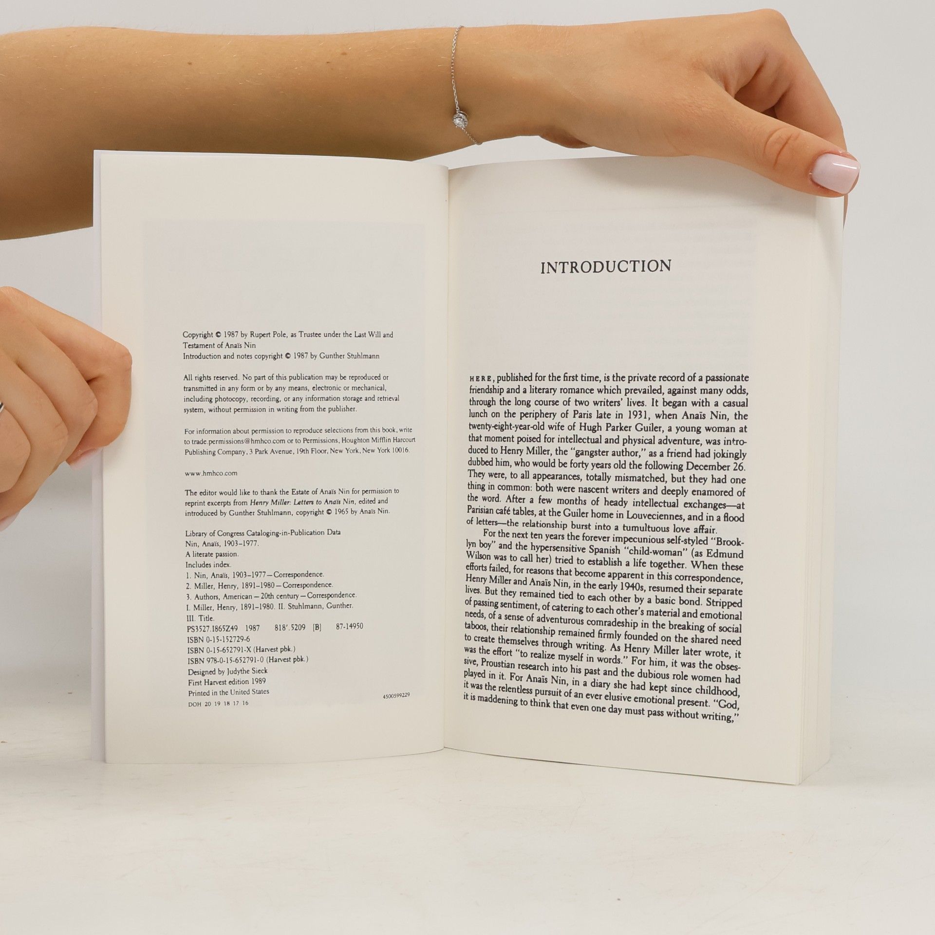 Anaïs Nin A Literate Passion: Letters of Anaïs Nin & Henry Miller, 1932-1953. Edited and with an Introduction by Gunther Stuhlmann
