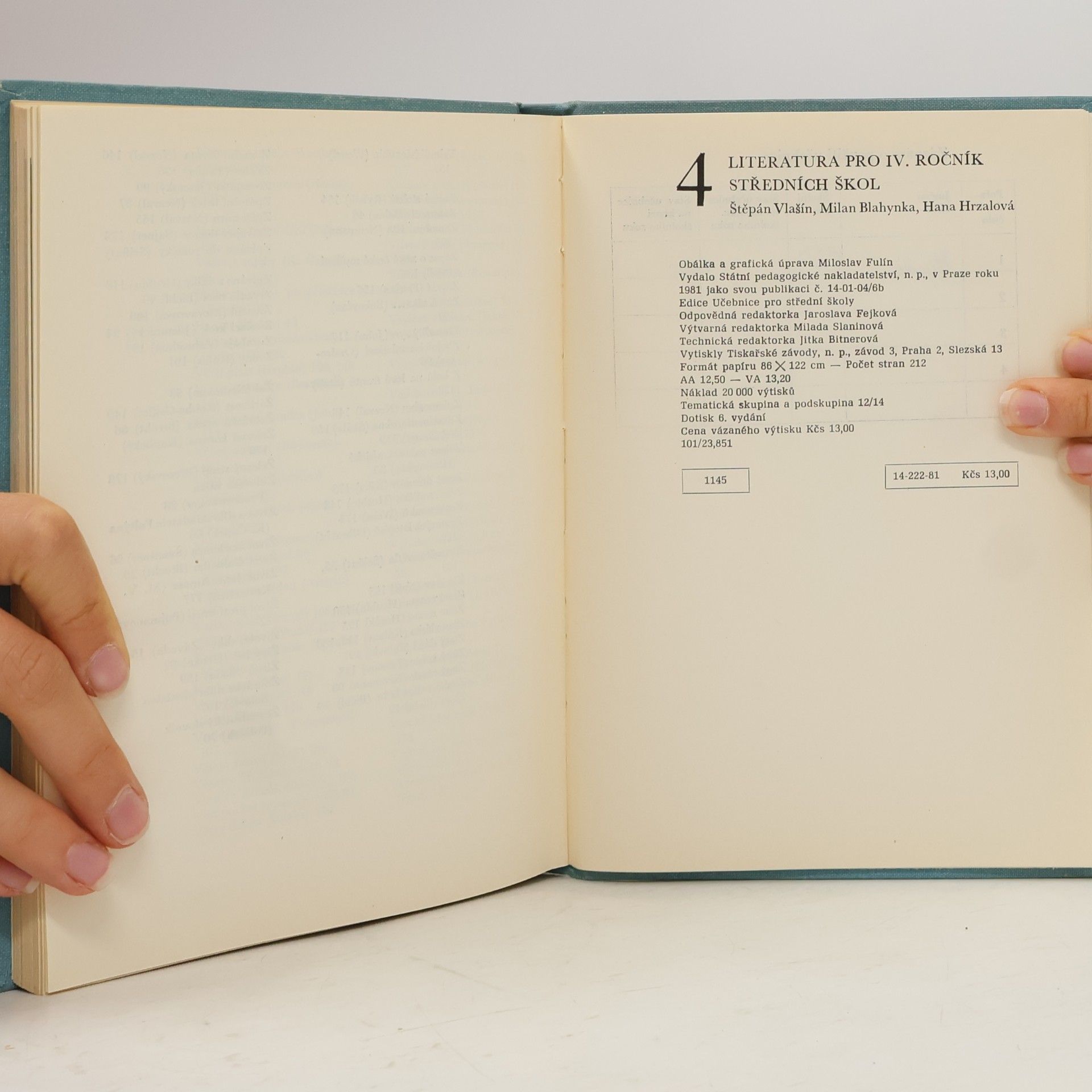 Hana Hrzalová Literatura pro IV. ročník středních škol