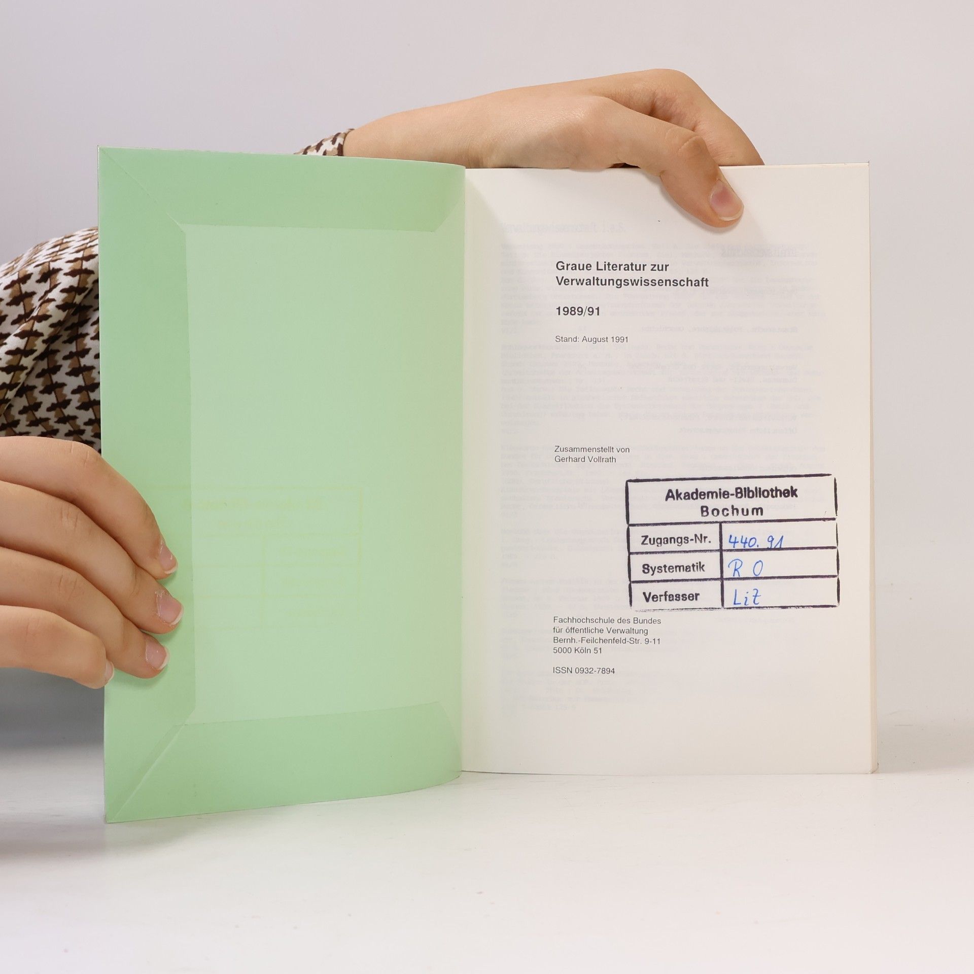 Autorenkollektiv Graue Literatur zur Verwaltungswissenschaft 1989/91