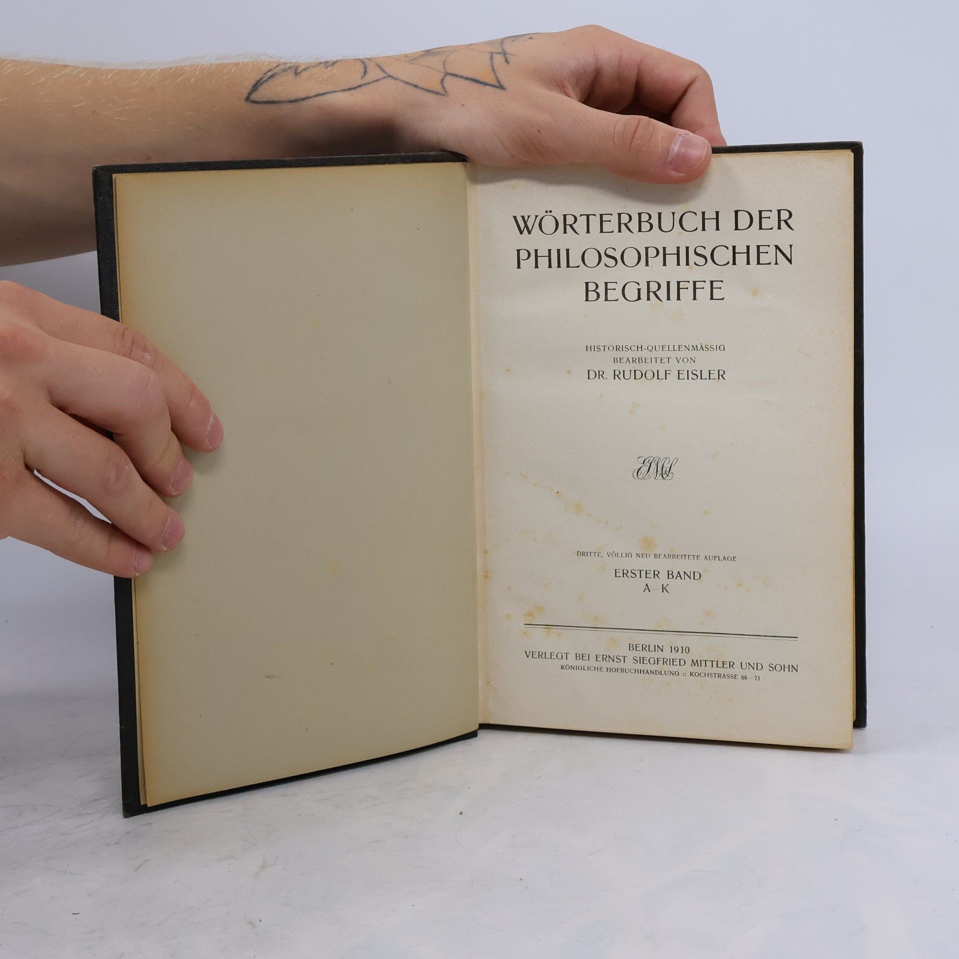 Rudolf Eisler Wörterbuch der philosophischen Begriffe. Band 1: A-K