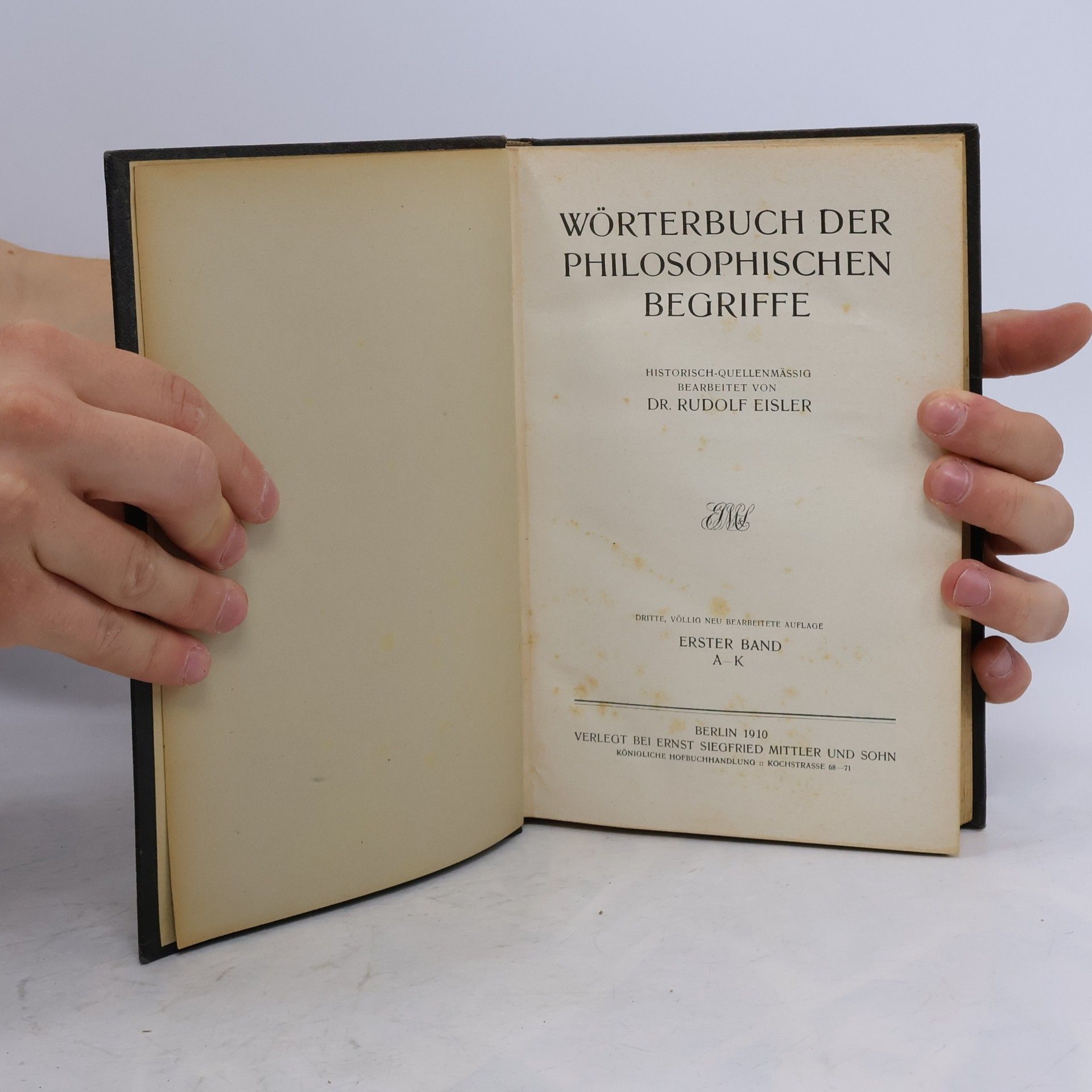 Rudolf Eisler Wörterbuch der philosophischen Begriffe. Band 1: A-K