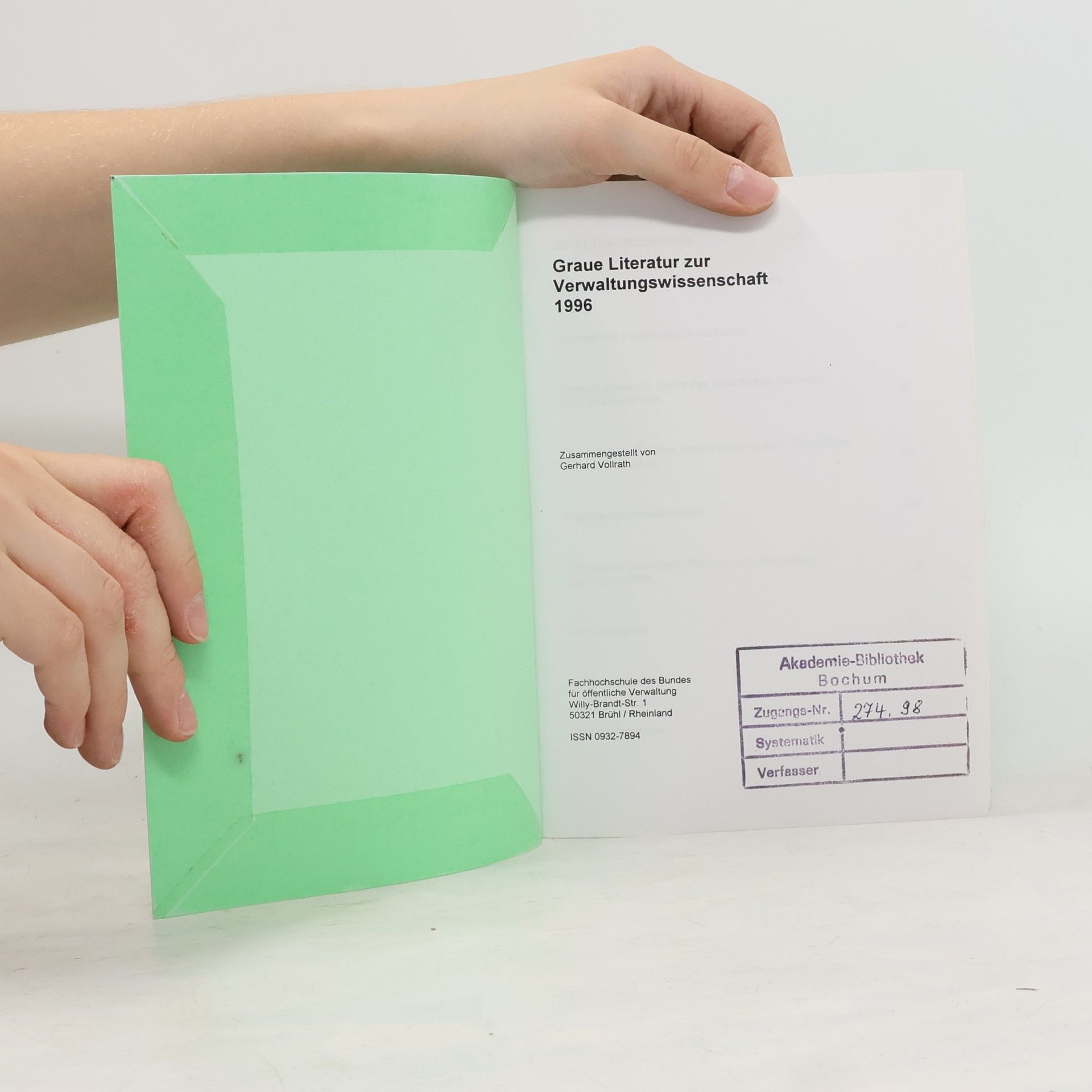 Autorenkollektiv Dokumentation – Thema: Graue Literatur zur Verwaltungswissenschaft 1993
