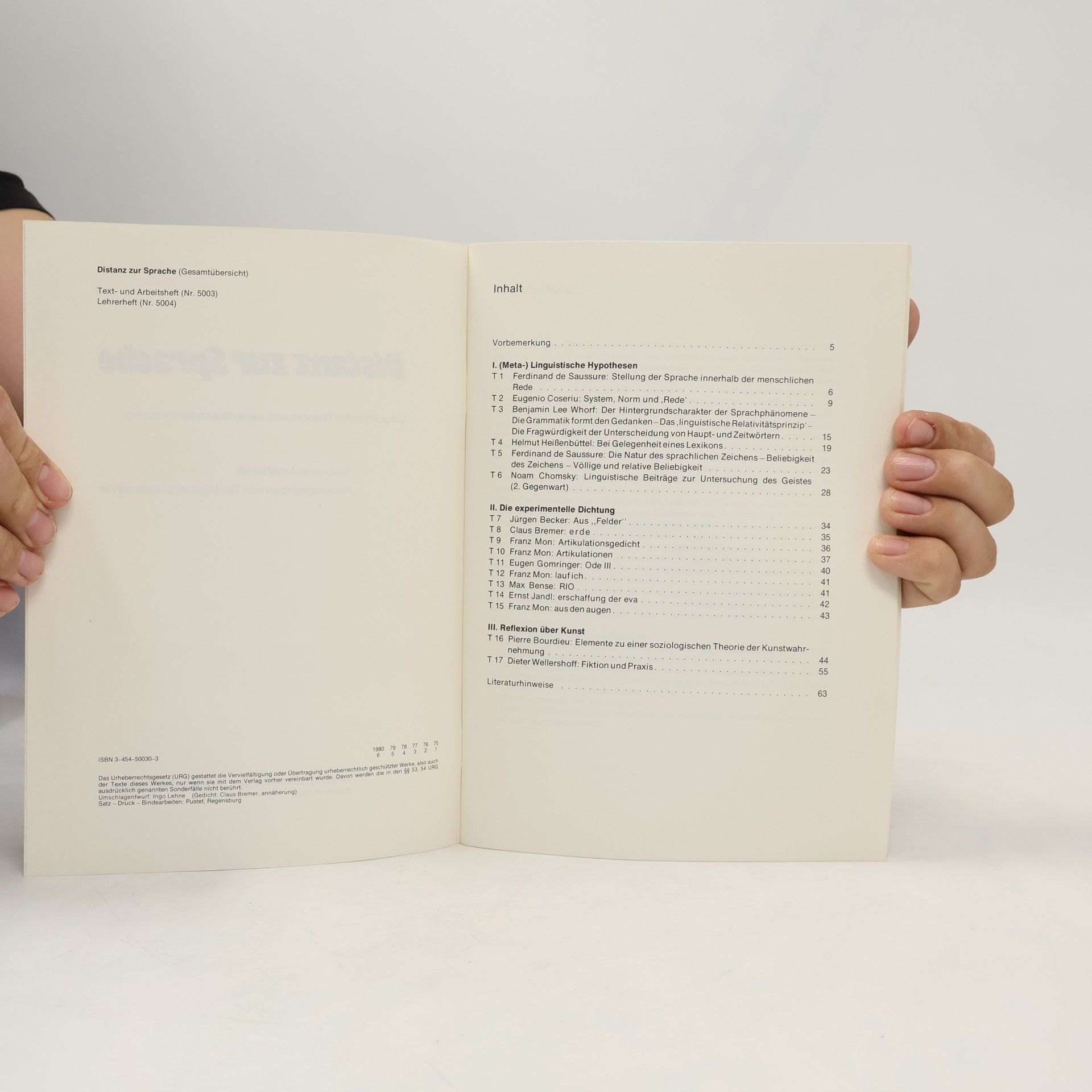 Ingeborg Sültemeyer Distanz zur Sprache. Linguistische Theorie und experimentelle Dichtung. Text- und Arbeitsheft