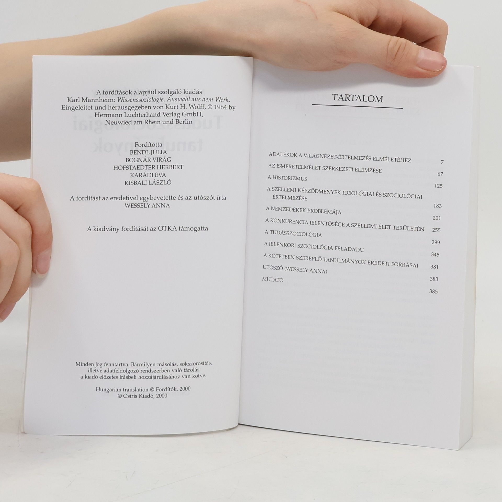 Mannheim Károly Tudásszociológiai tanulmányok