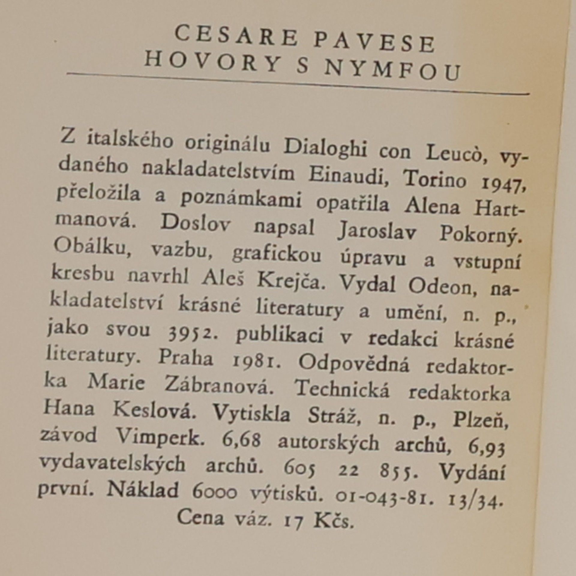 Cesare Pavese Hovory s nymfou