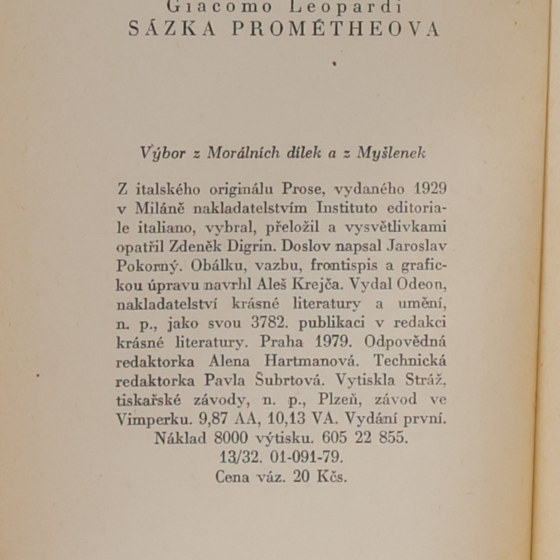 Giacomo Leopardi Sázka Prométheova