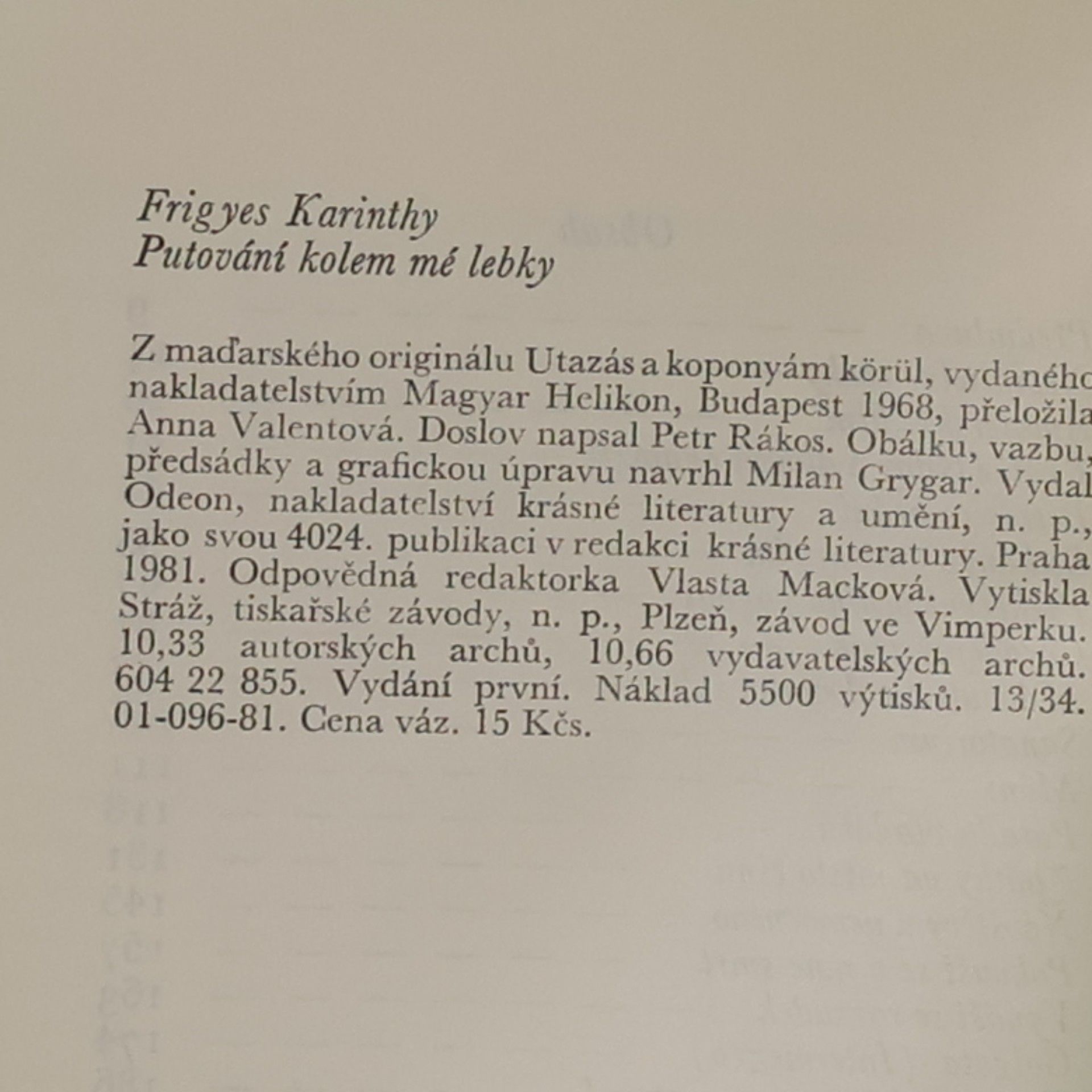 Frigyes Karinthy Putování kolem mé lebky