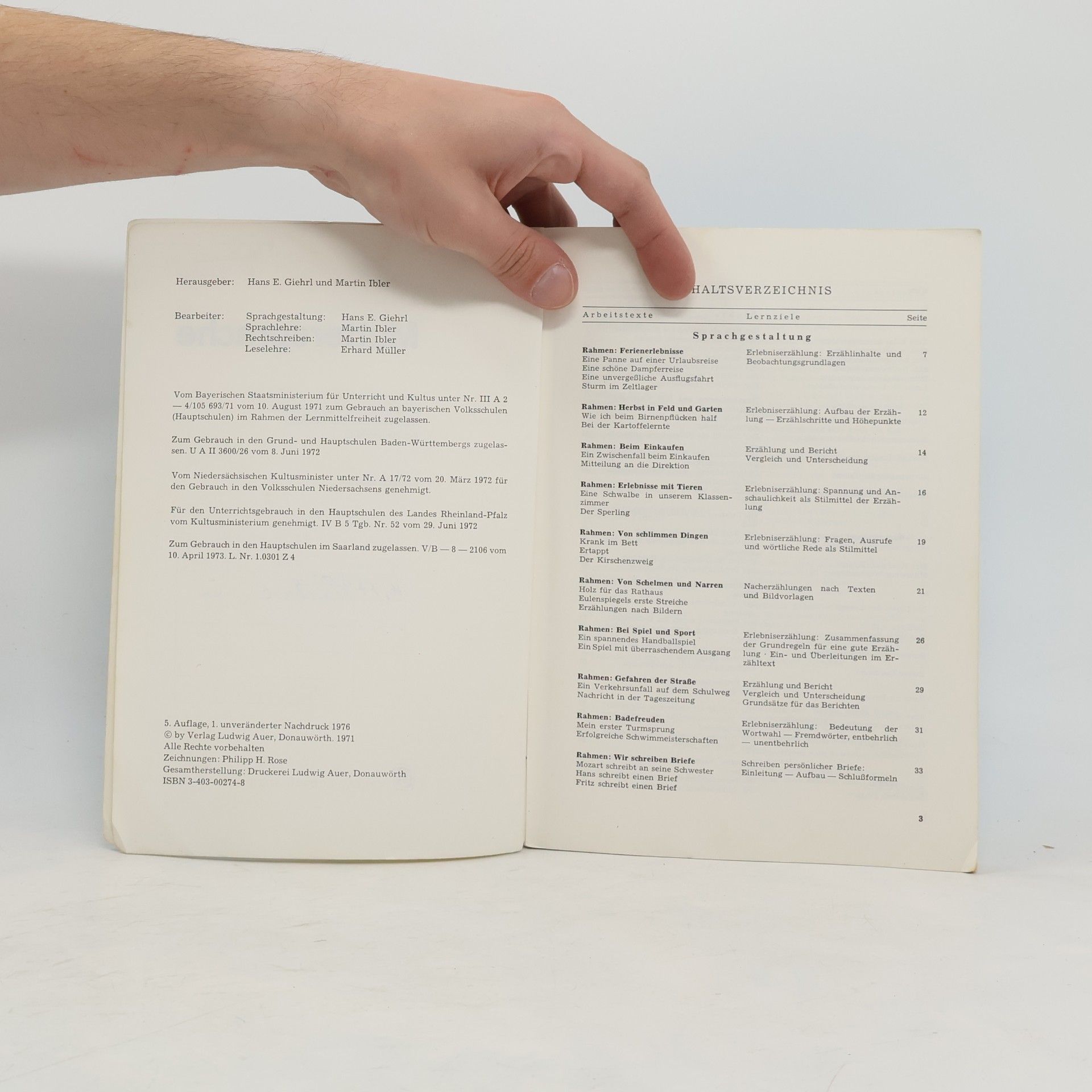 Hans E. Giehrl Muttersprache - Schülerarbeitsbuch für den Unterricht in Sprachgestaltung, Sprachlehre, Sprachkunde, Rechtschreiben und Leselehre