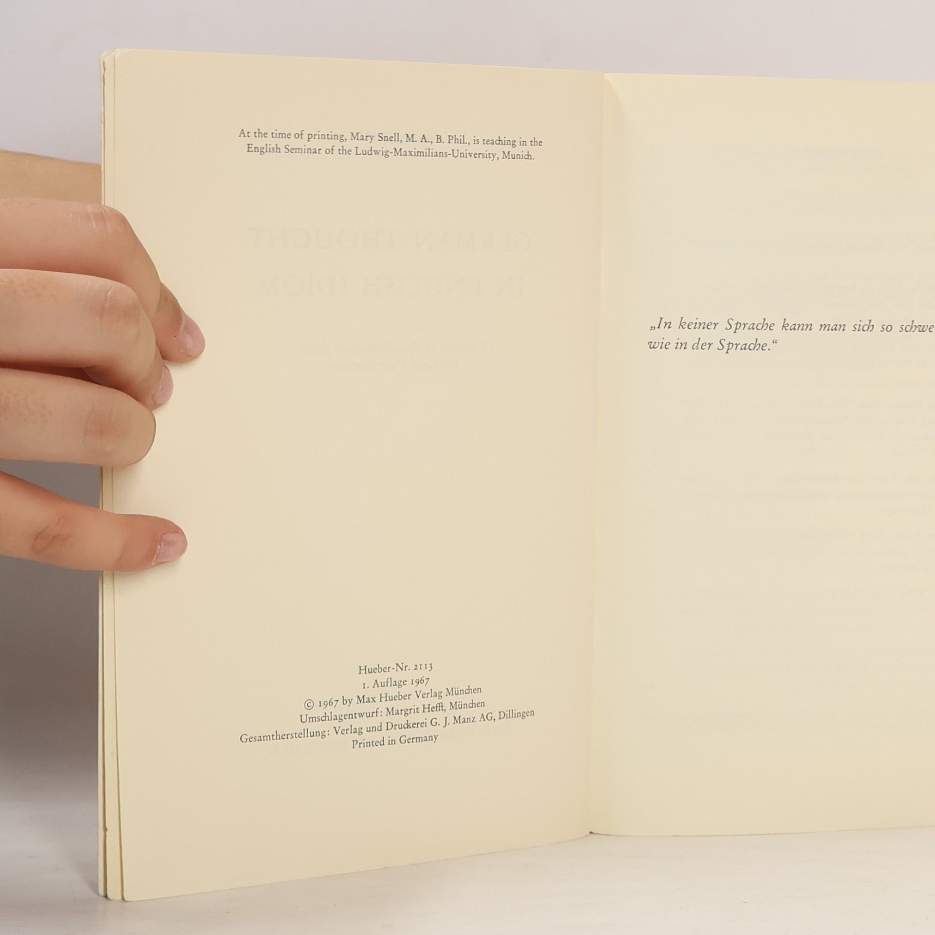 Mary Snell-Hornby German Thought in English Idiom