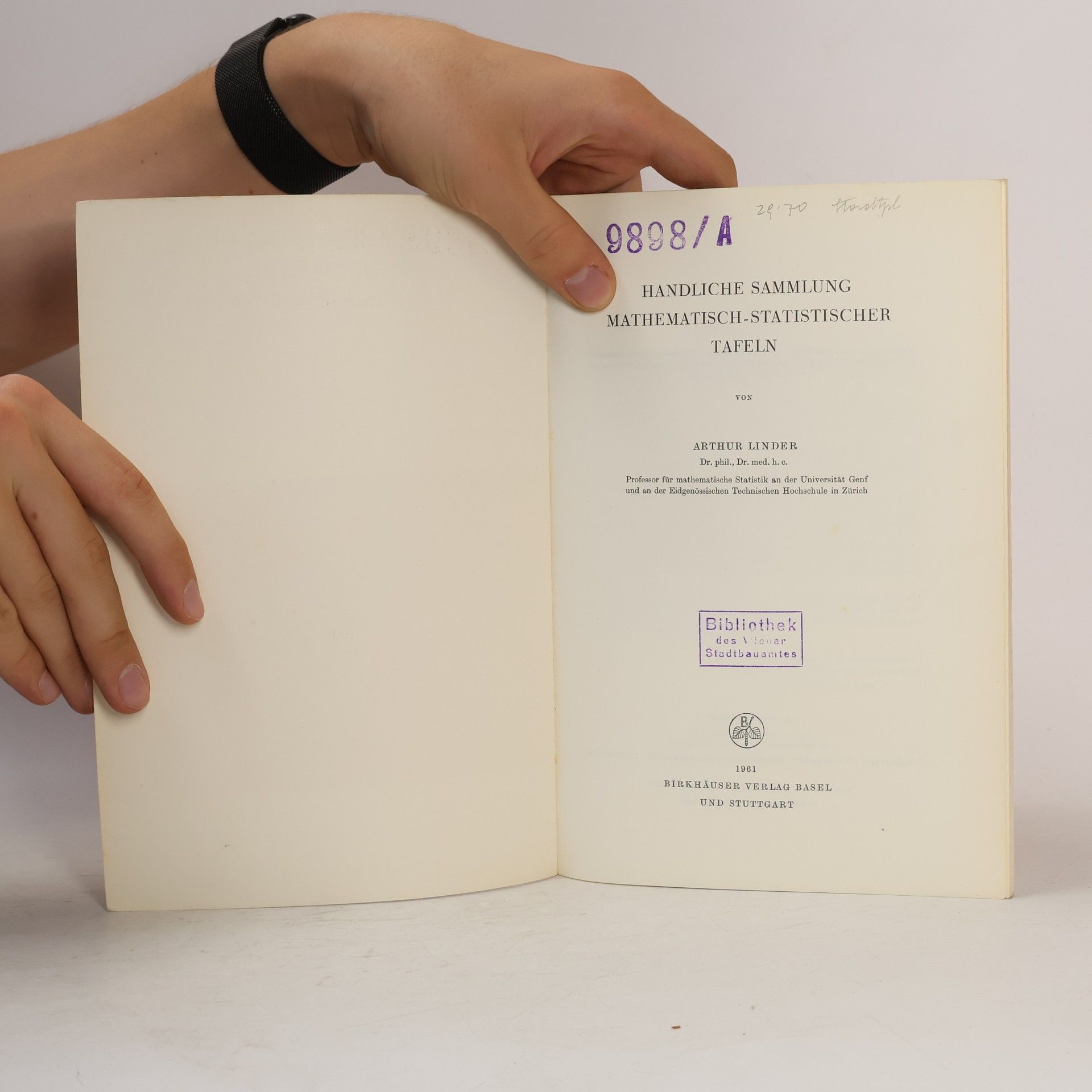 Arthur Linder Anschauliche Sammlung mathematisch-statistischer Tafeln