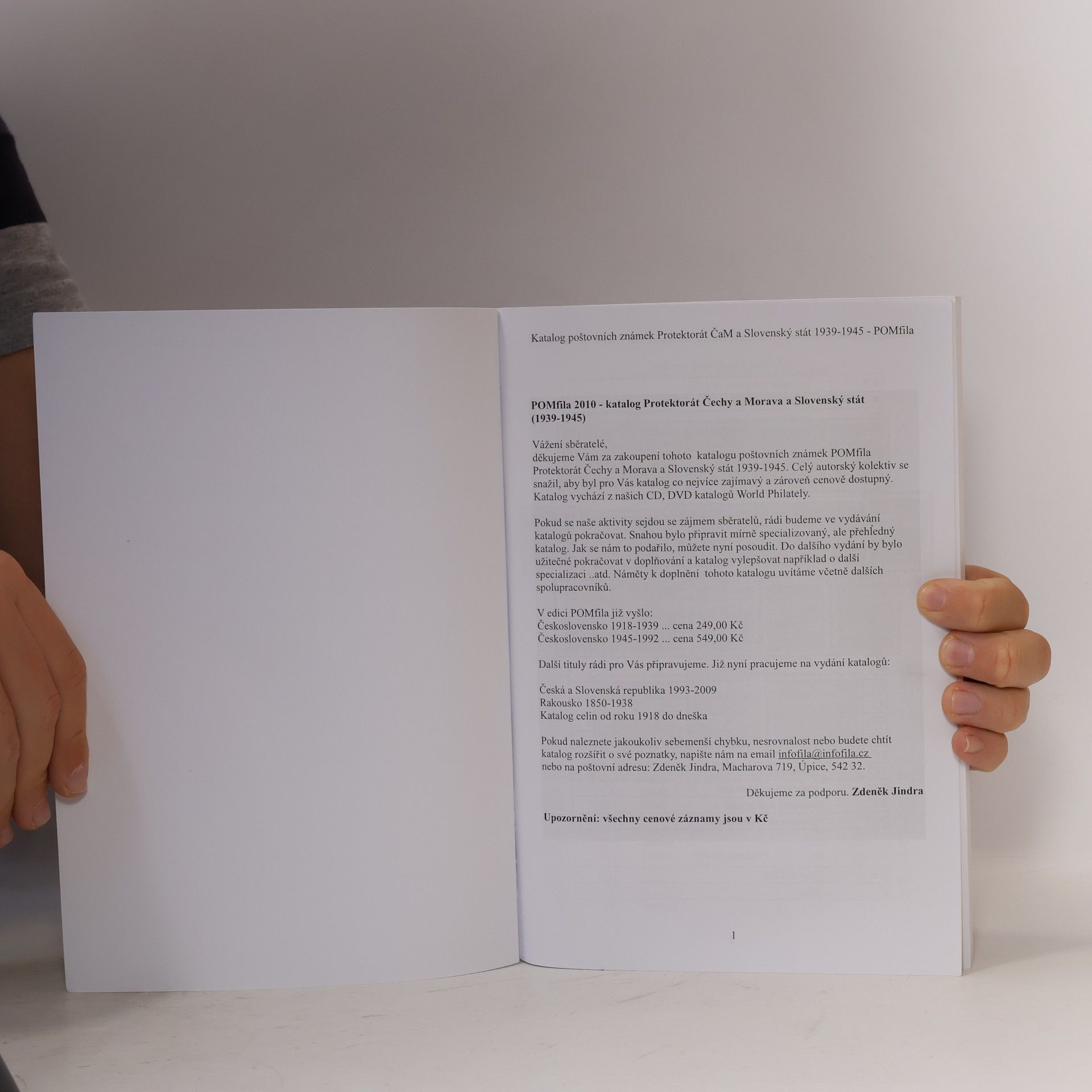 Zdeněk Jindra Katalog poštovních známek POMfila 2010